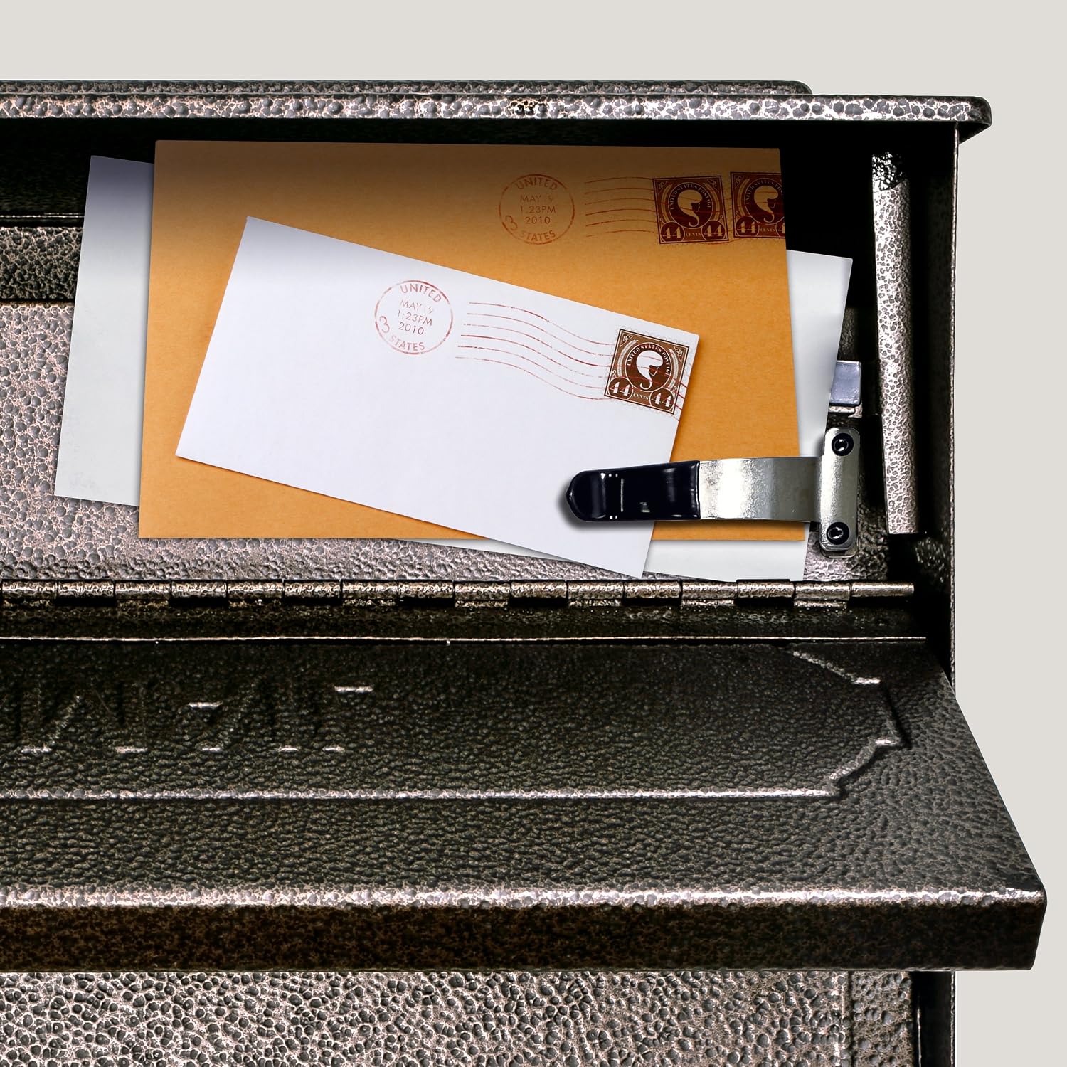 Mail Boss 7172 Townhouse Locking Security Wall Mount Mailbox, Black, Pack of 1 | Anti-pry locking door, classic stamped-panel design with decorative top cap, fixed slot fits envelopes and magazines.