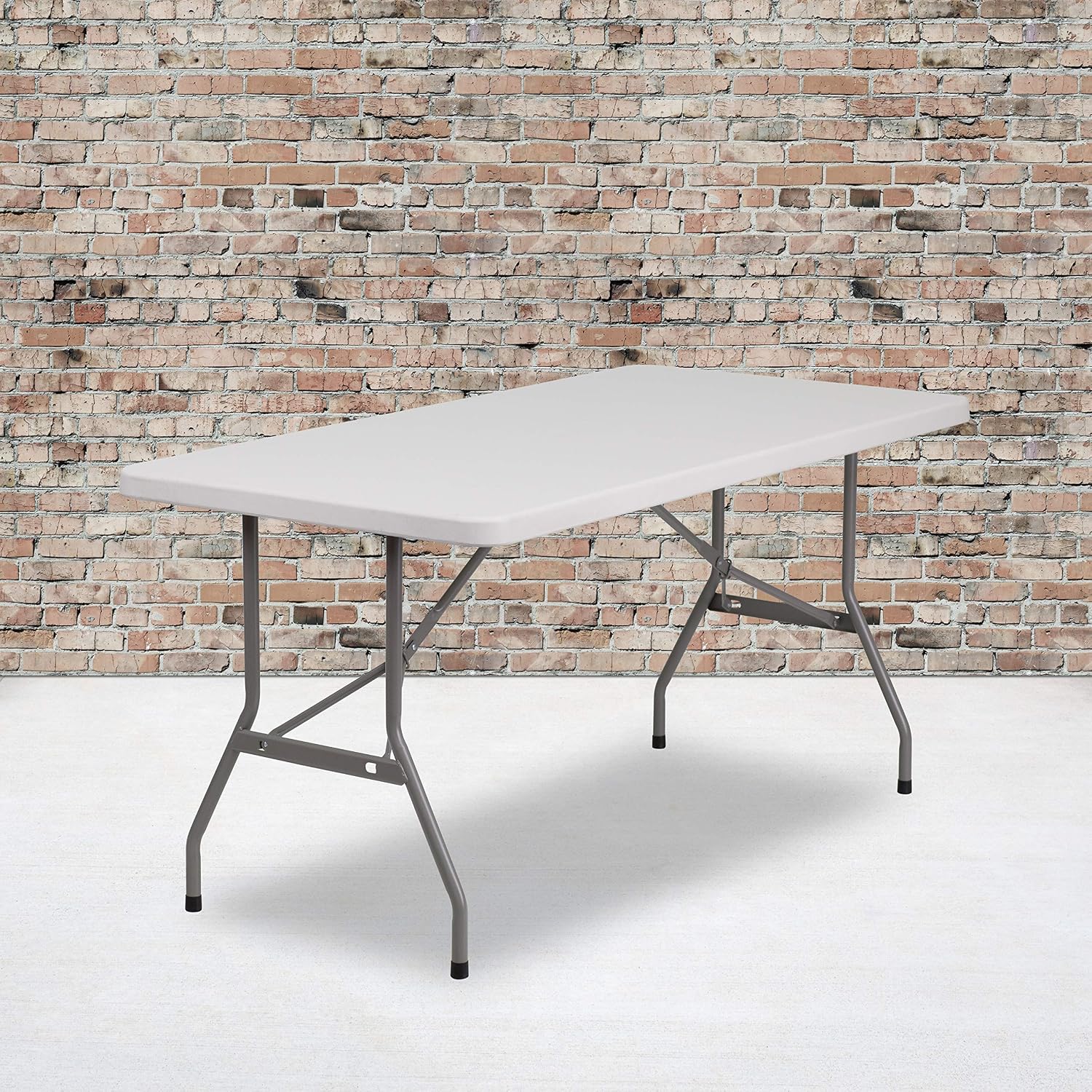 EMMA + OLIVER 5-Foot Granite White Plastic Folding Table | Lightweight, Easy Storage, Event and Banquet Table