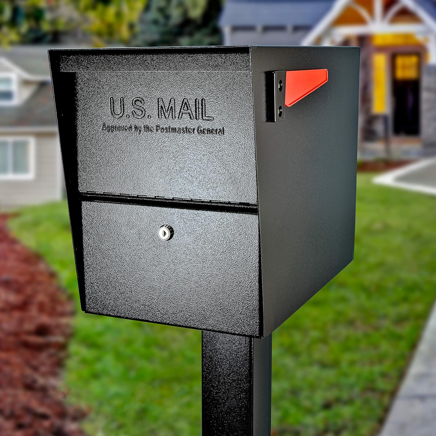 Mail Boss Package Master Locking Post Mount Package Mailbox, USPS Approved | Patented anti-pry lock, oversized package door