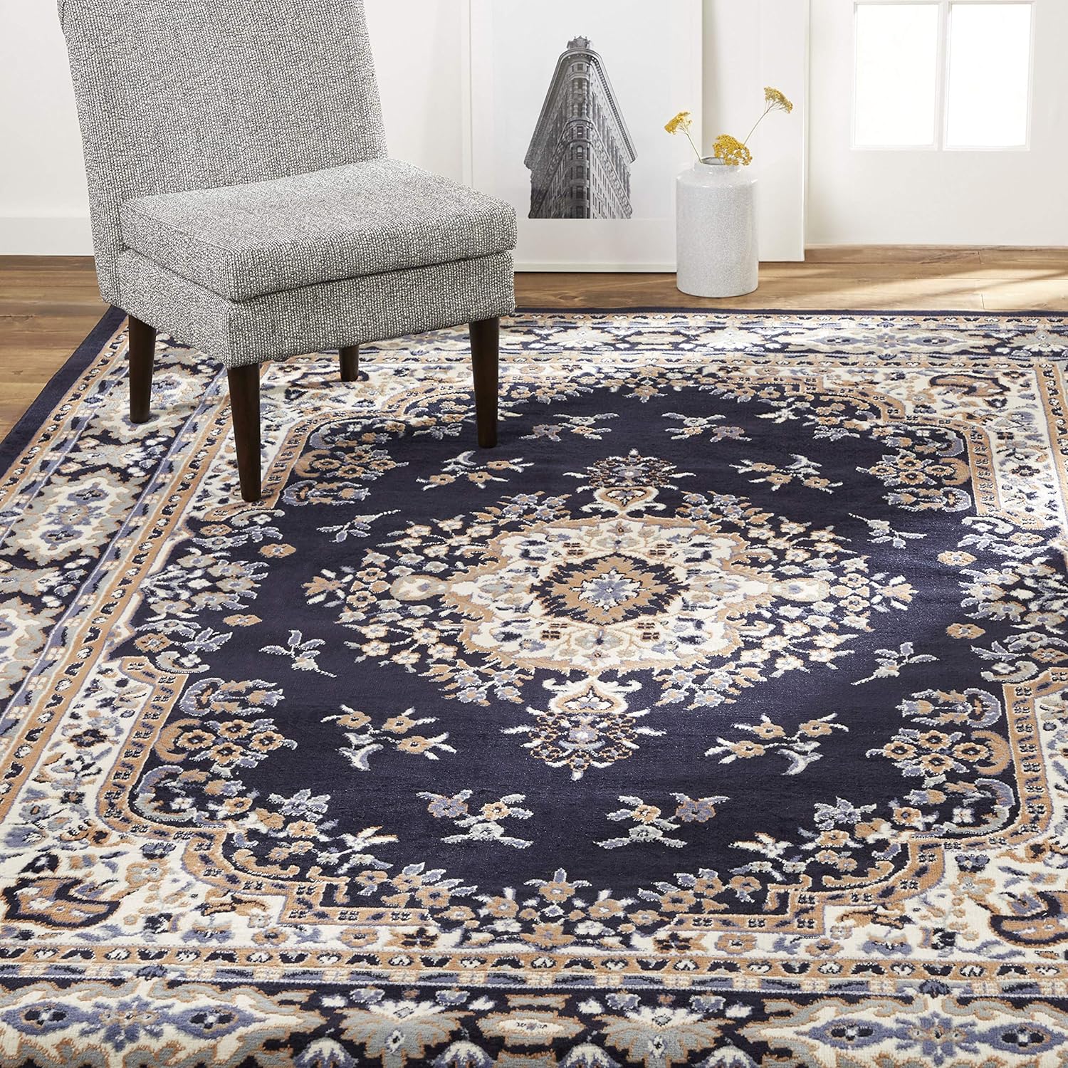 Home Dynamix Premium Sakarya Traditional Medallion Border Area Rug, Ivory/Brown, 7'9"x10'8" Rectangle