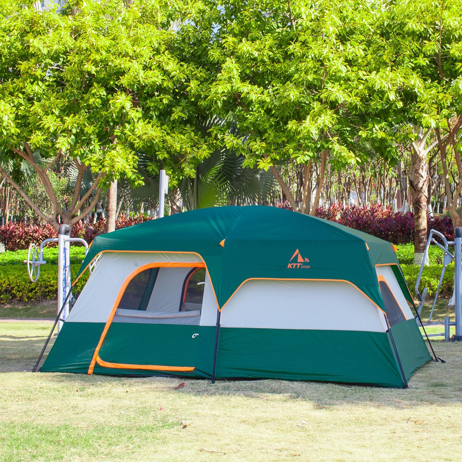 KTT Extra Large Tent 12-14 Person, Family Cabin Tents, 2 Rooms, Straight Wall, 2 Doors 4 Windows with Mesh, Waterproof, Double Layer