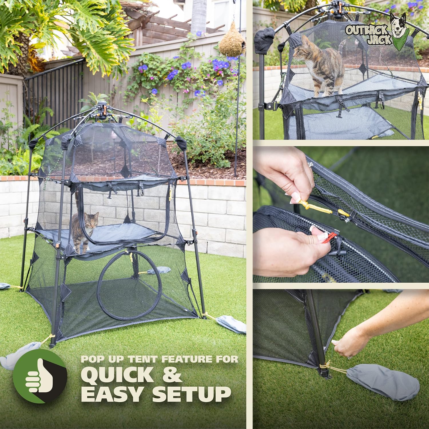 Kitty Compound Outdoor Cat Enclosure and Tunnel, Play Tents | Portable playhouse setup letting indoor felines enjoy fresh air outside while staying contained, safe and secure at all times