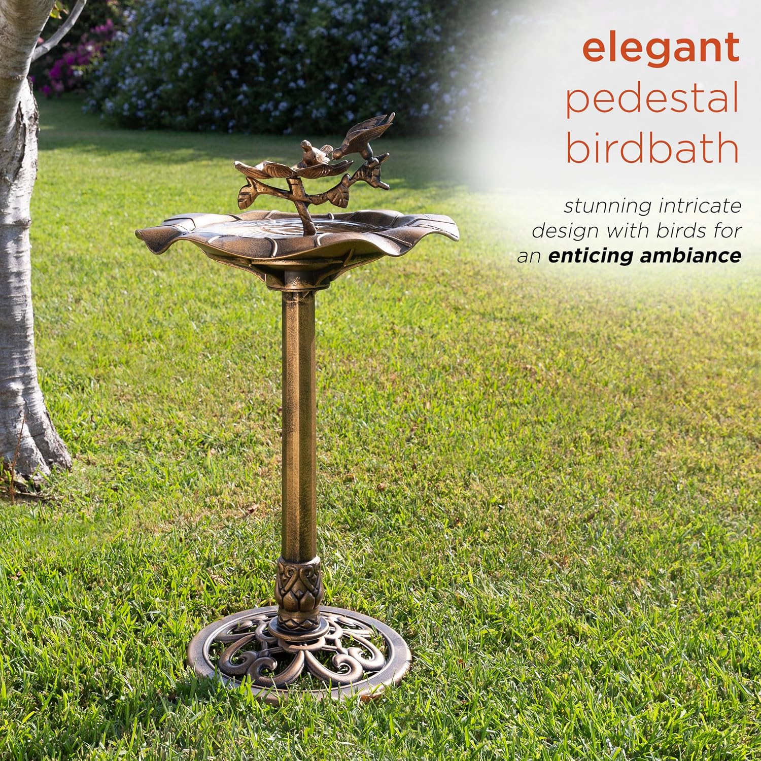 Alpine Corporation 33" Tall Outdoor Lotus Birdbath Yard Statue, Stunning Garden Accent to Attract Birds - Durable Polypropylene Construction for Patio, Deck, or Yard, Green