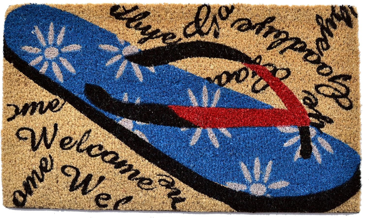 Welcome Goodbye Flip Flop Vinyl Backed Coir Doormat, 30 by 18 by 1/2-Inch