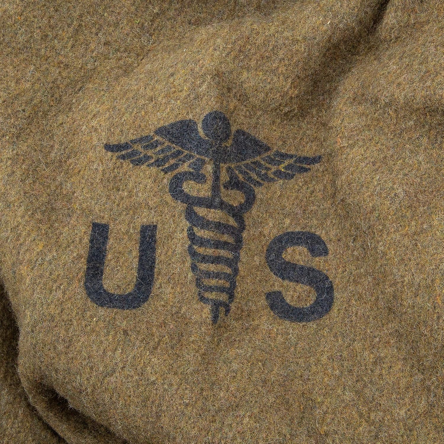 Reproduction US Army Medic Wool Blanket - Military Specs | 80% Wool Construction, Printed Logo, Great for Camping, Survival, Sporting Events