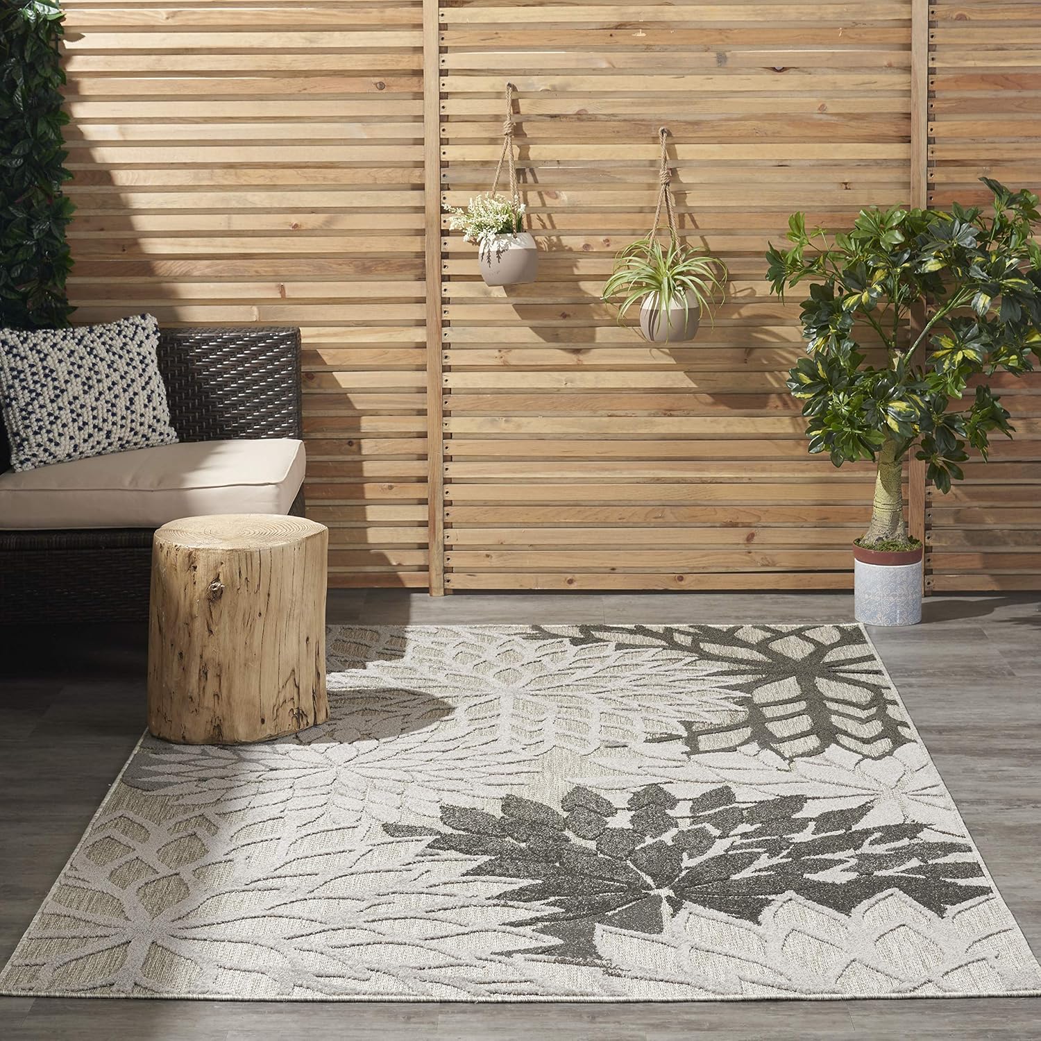 Nourison Home Aloha Indoor/Outdoor Black White 2'8" x 4' Area Rug, Tropical, Botanical, Easy Cleaning, Non Shedding, Bed Room, Living Room