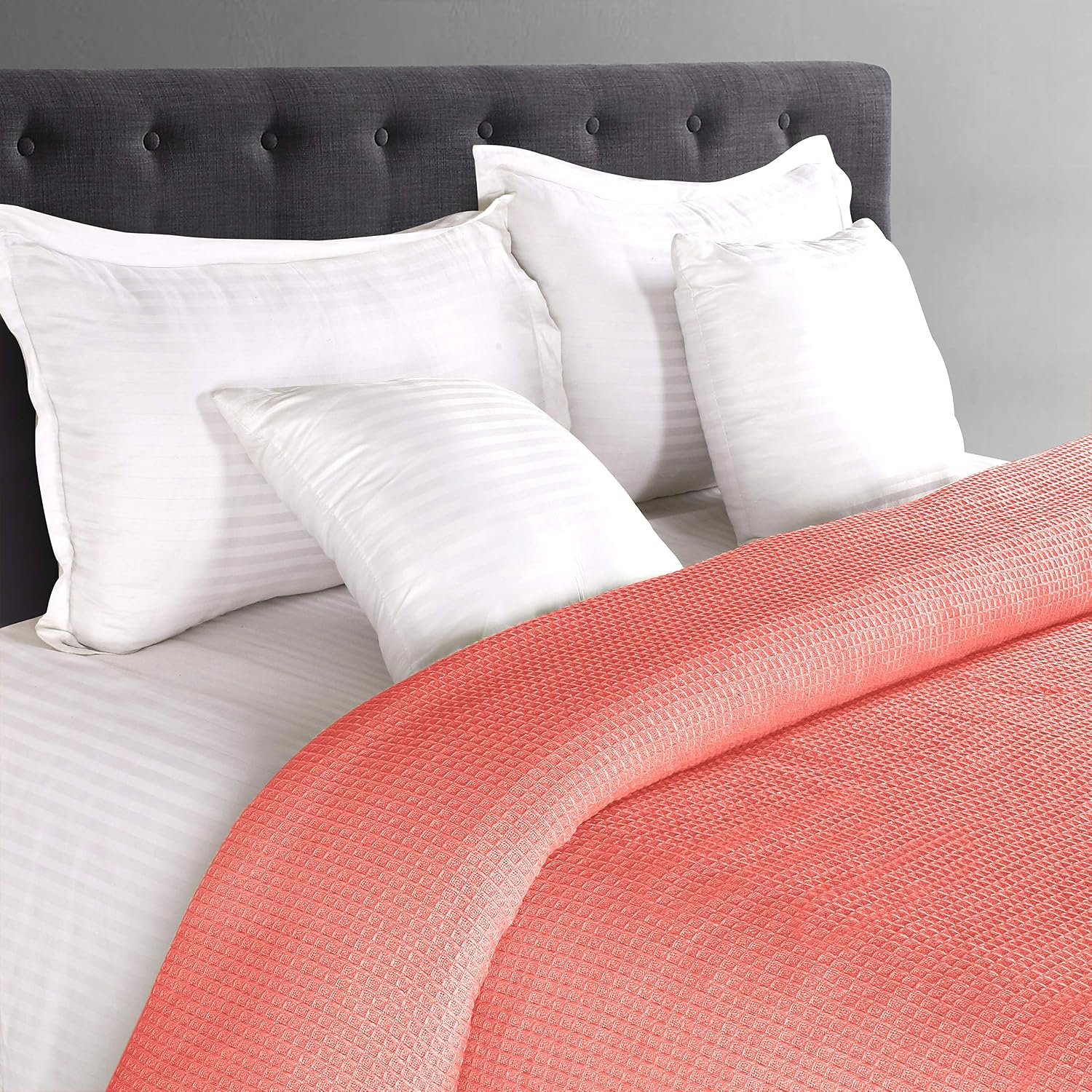 Glamburg 100% Cotton Thermal Bed Blanket, Soft Waffle, Queen Size, All Season, Navy Blue