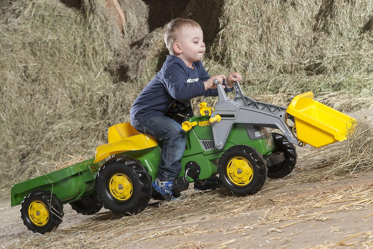 rolly toys John Deere Pedal Tractor with Working Front Loader and Detachable Trailer, Youth Ages 3+