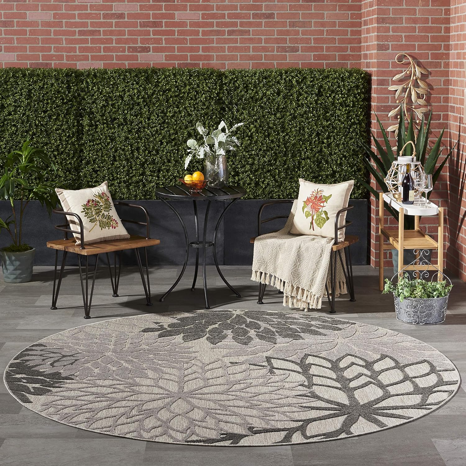Nourison Home Aloha Indoor/Outdoor Black White 2'8" x 4' Area Rug, Tropical, Botanical, Easy Cleaning, Non Shedding, Bed Room, Living Room