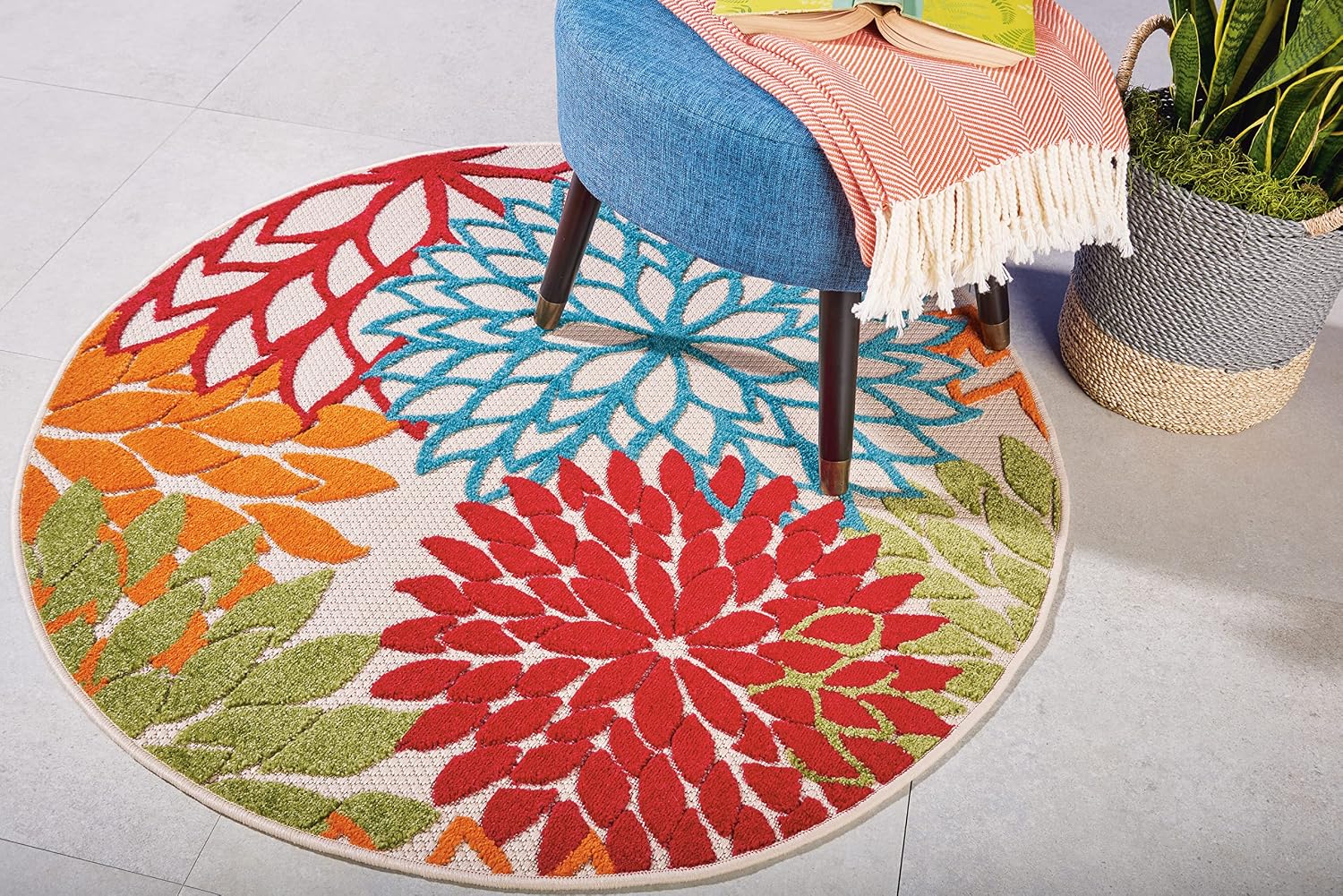Nourison Home Aloha Indoor/Outdoor Black White 2'8" x 4' Area Rug, Tropical, Botanical, Easy Cleaning, Non Shedding, Bed Room, Living Room