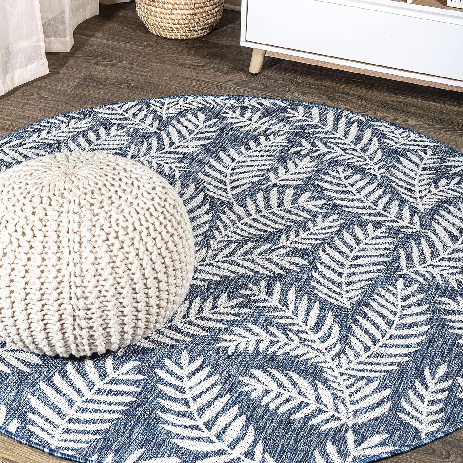 JONATHAN Y Palm Frond Indoor Outdoor Area Rug 3X5 Navy/Ivory, Nevis for Backyard, Patio, Porch, Easy-Cleaning, High Traffic, Pet-Friendly