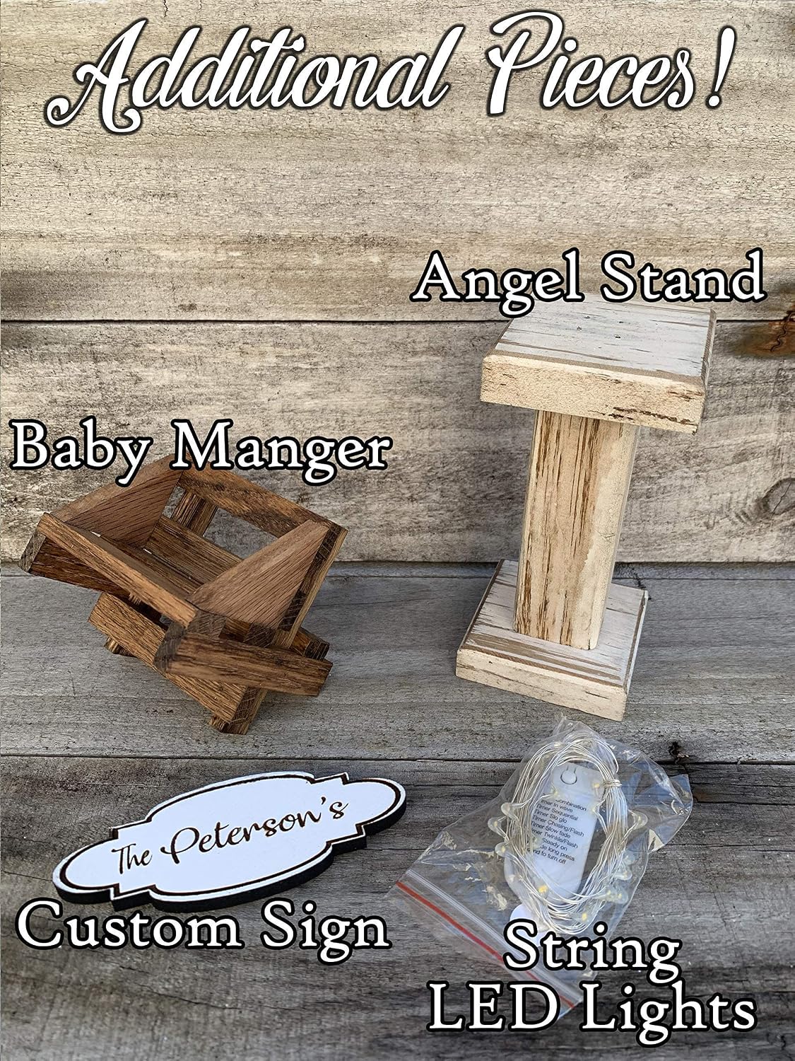Stable Creche for Nativity Fireplace Mantle Wood (Fits Willow Tree Figures) *Christmas Decor Accessories Available- Personalized Sign Baby Manger