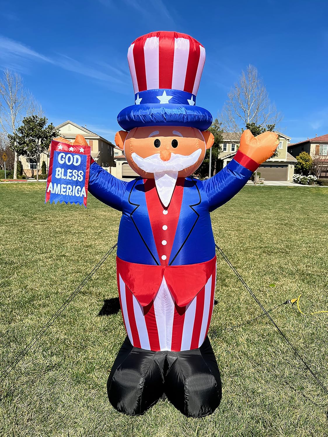 6 Foot Tall Patriotic Independence Day 4th of July Inflatable Uncle Sam | God Bless America Flag, Pre-Lit LED Lights, Outdoor Indoor
