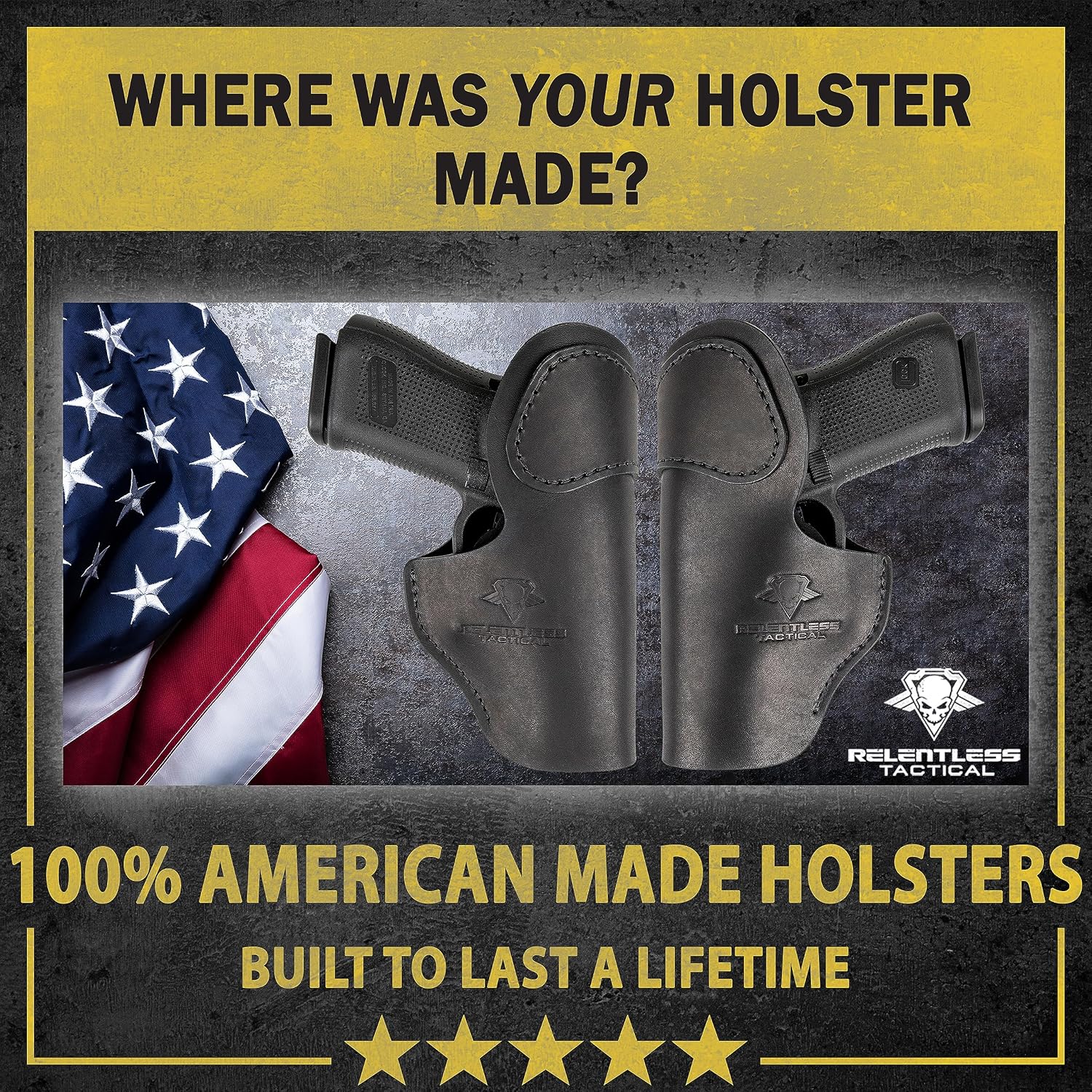 The Defender Leather IWB Holster for 1911 Style Handguns – Standard or Sweat Shield Versions – Made in USA – Fits Kimber, Colt, S&W, Sig Sauer, Ruger, Remington