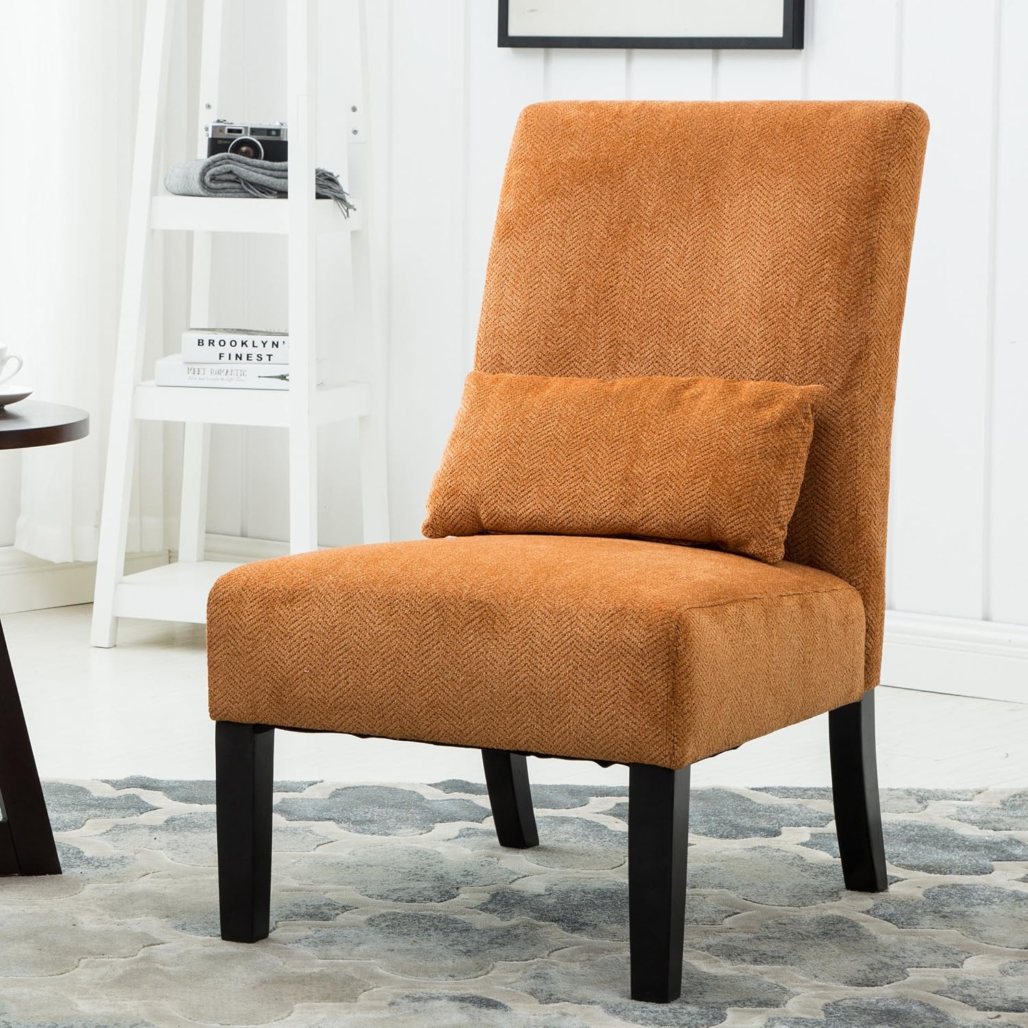 Roundhill Furniture Pisano Teal Blue Fabric Armless Contemporary Accent Chair with Kidney Pillow
