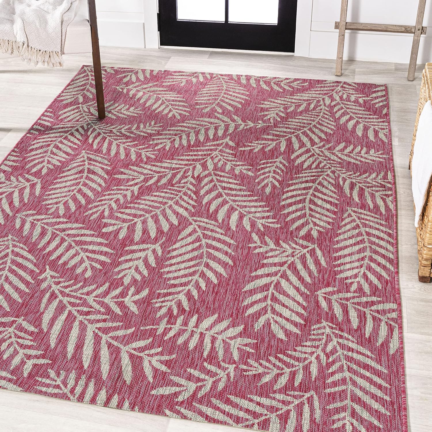 JONATHAN Y Palm Frond Indoor Outdoor Area Rug 3X5 Navy/Ivory, Nevis for Backyard, Patio, Porch, Easy-Cleaning, High Traffic, Pet-Friendly