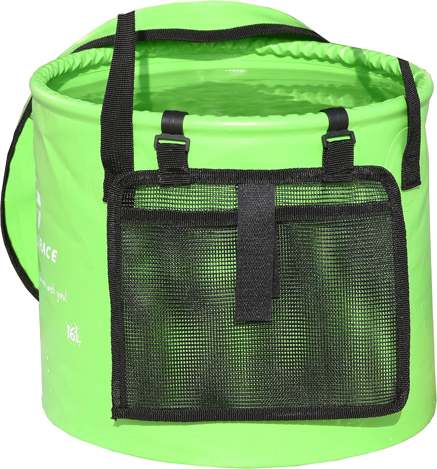 Freegrace Collapsible Bucket with Mesh Tool Pocket - 10L, 16L & 23L Portable Folding Water Container - Heavy Duty 500D Tarpaulin, BPA-Free Wash Basin for Camping, Fishing, RV, and Car Washing