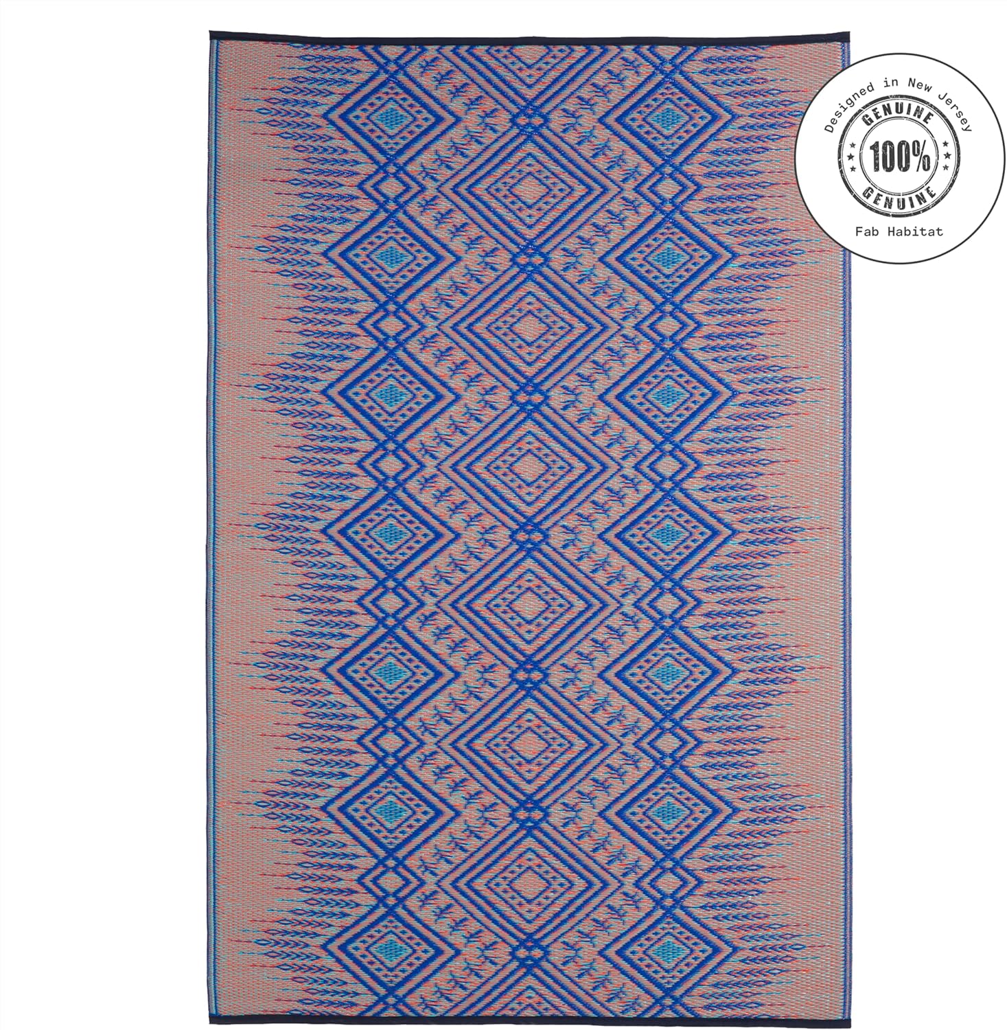 Fab Habitat Outdoor Rug - Waterproof, Fade Resistant, Crease-Free - Premium Recycled Plastic - Geo Tribal - Porch, Deck, Balcony, Mudroom