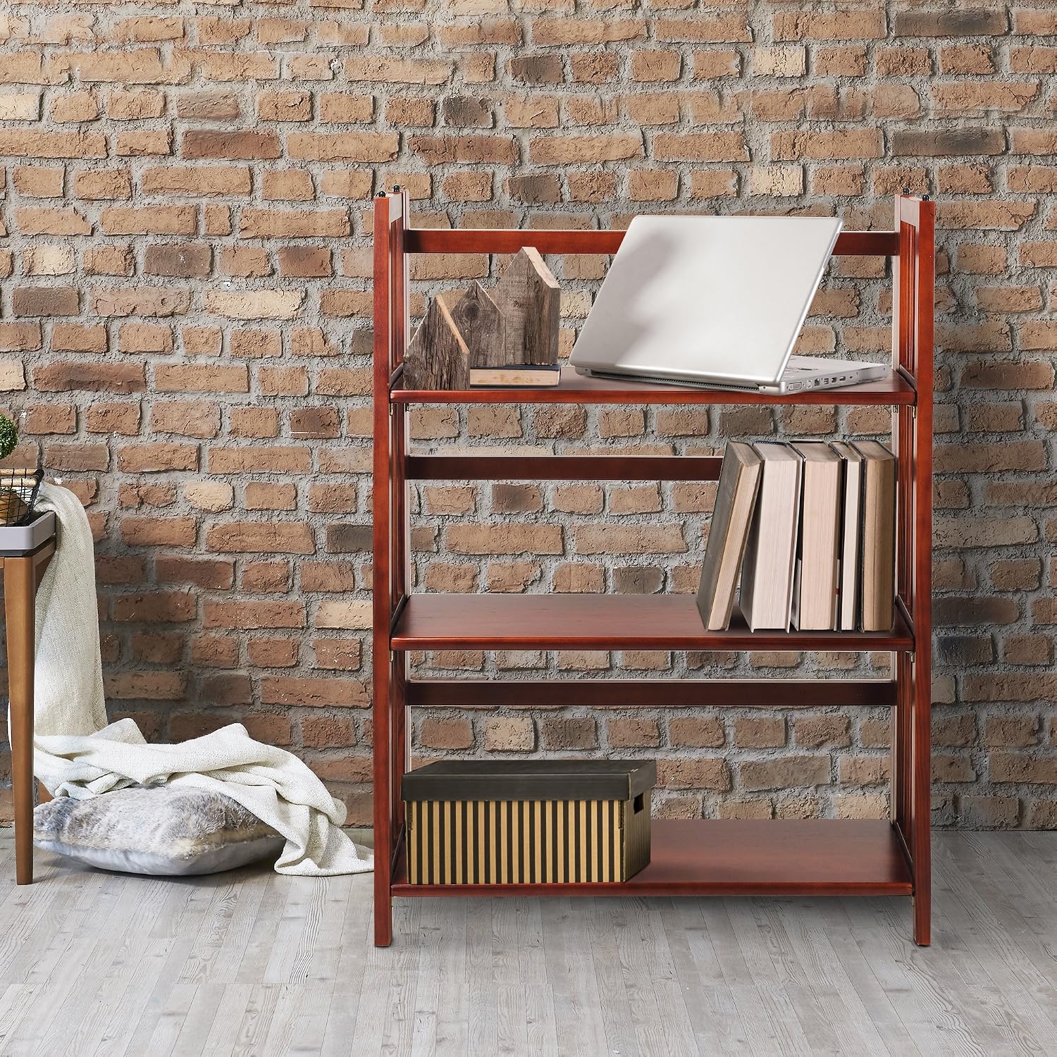 Casual Home 3-Shelf Folding Stackable Bookcase (27.5" Wide)-Walnut