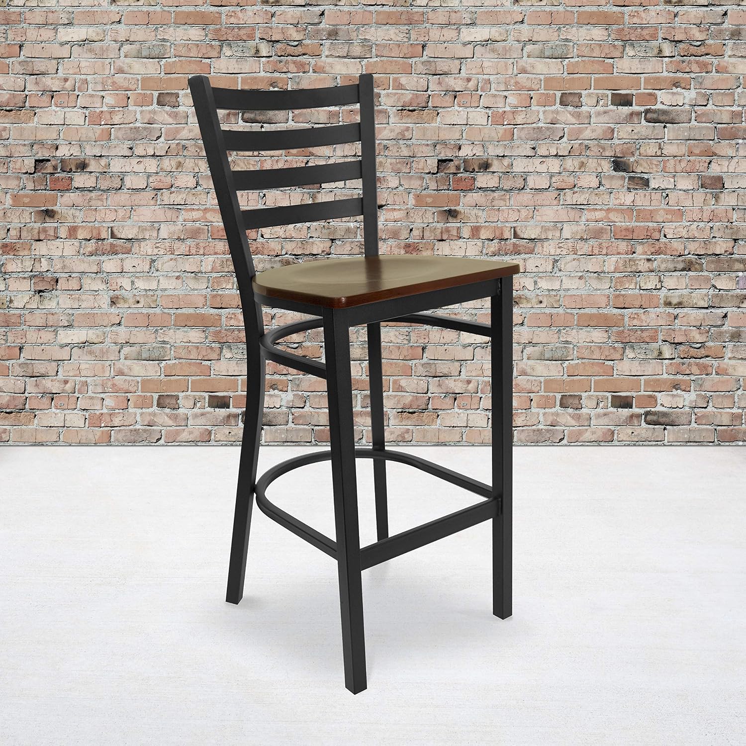 Flash Furniture Hercules Series Ladder Back Metal Restaurant Barstool, Modern Upholstered Armless Bar Height Chair for Restaurants and Kitchens, Black | Vinyl Upholstery, Durable Construction, Commercial Use