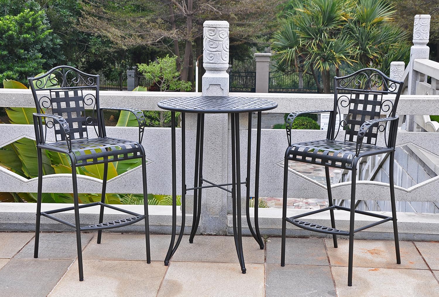 52576-OG-165269-O-852772 Iron 3 Piece Bar Height Patio Bistro Set, Hammered Bronze