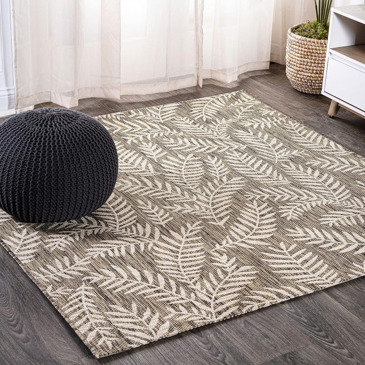 JONATHAN Y Palm Frond Indoor Outdoor Area Rug 3X5 Navy/Ivory, Nevis for Backyard, Patio, Porch, Easy-Cleaning, High Traffic, Pet-Friendly