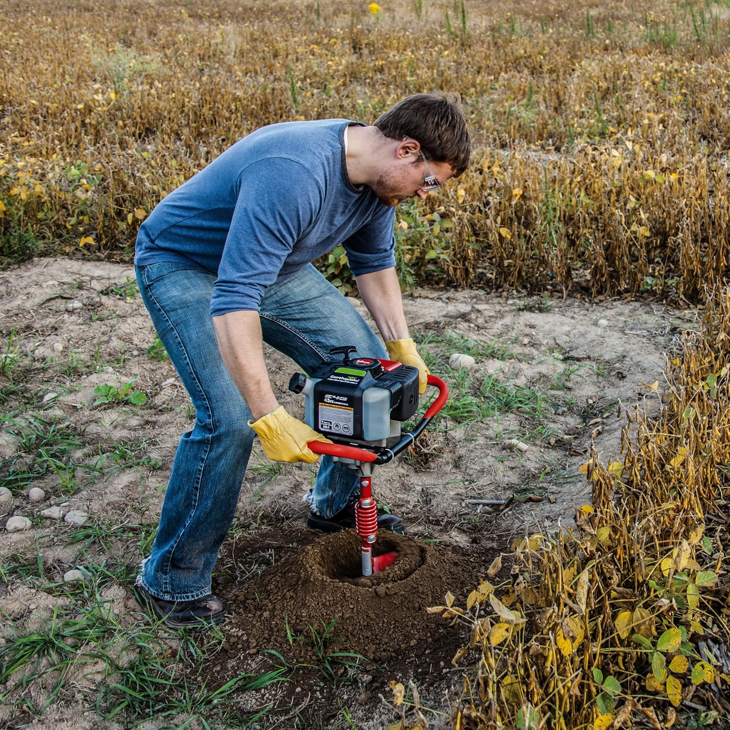 Earthquake E43 1-Person Earth Auger Powerhead, 43cc 2-Cycle Viper Engine, 30:1 Transmission, 5 Year Limited Warranty, Red or Black Auger Bit