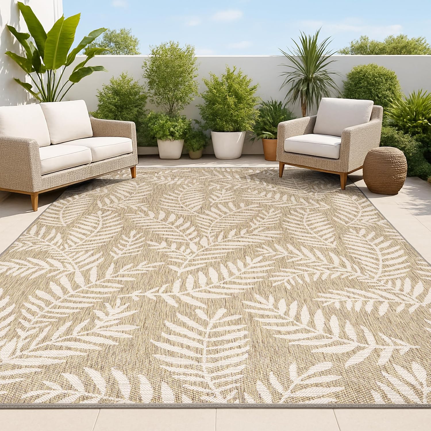 JONATHAN Y Palm Frond Indoor Outdoor Area Rug 3X5 Navy/Ivory, Nevis for Backyard, Patio, Porch, Easy-Cleaning, High Traffic, Pet-Friendly