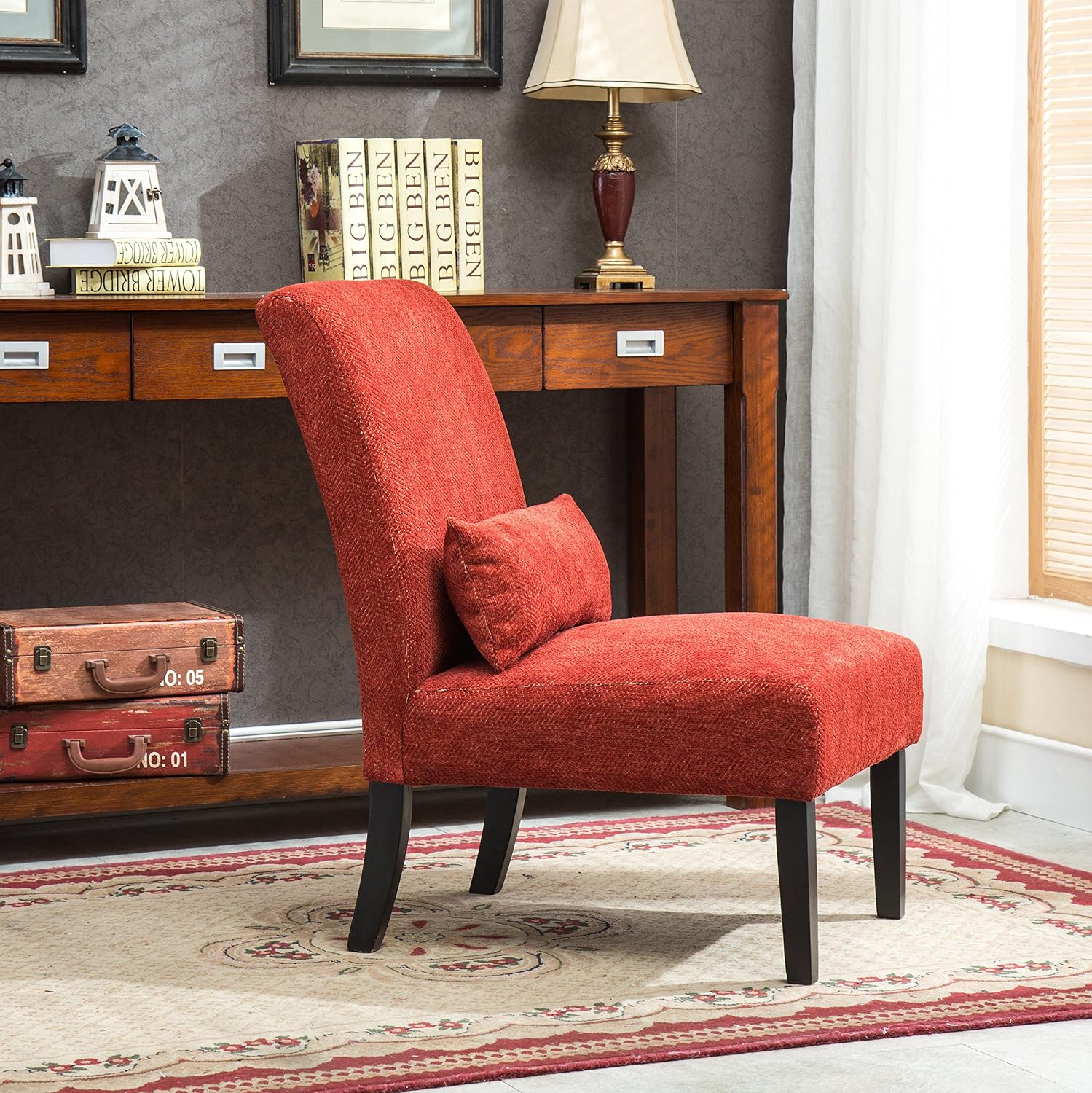 Roundhill Furniture Pisano Teal Blue Fabric Armless Contemporary Accent Chair with Kidney Pillow