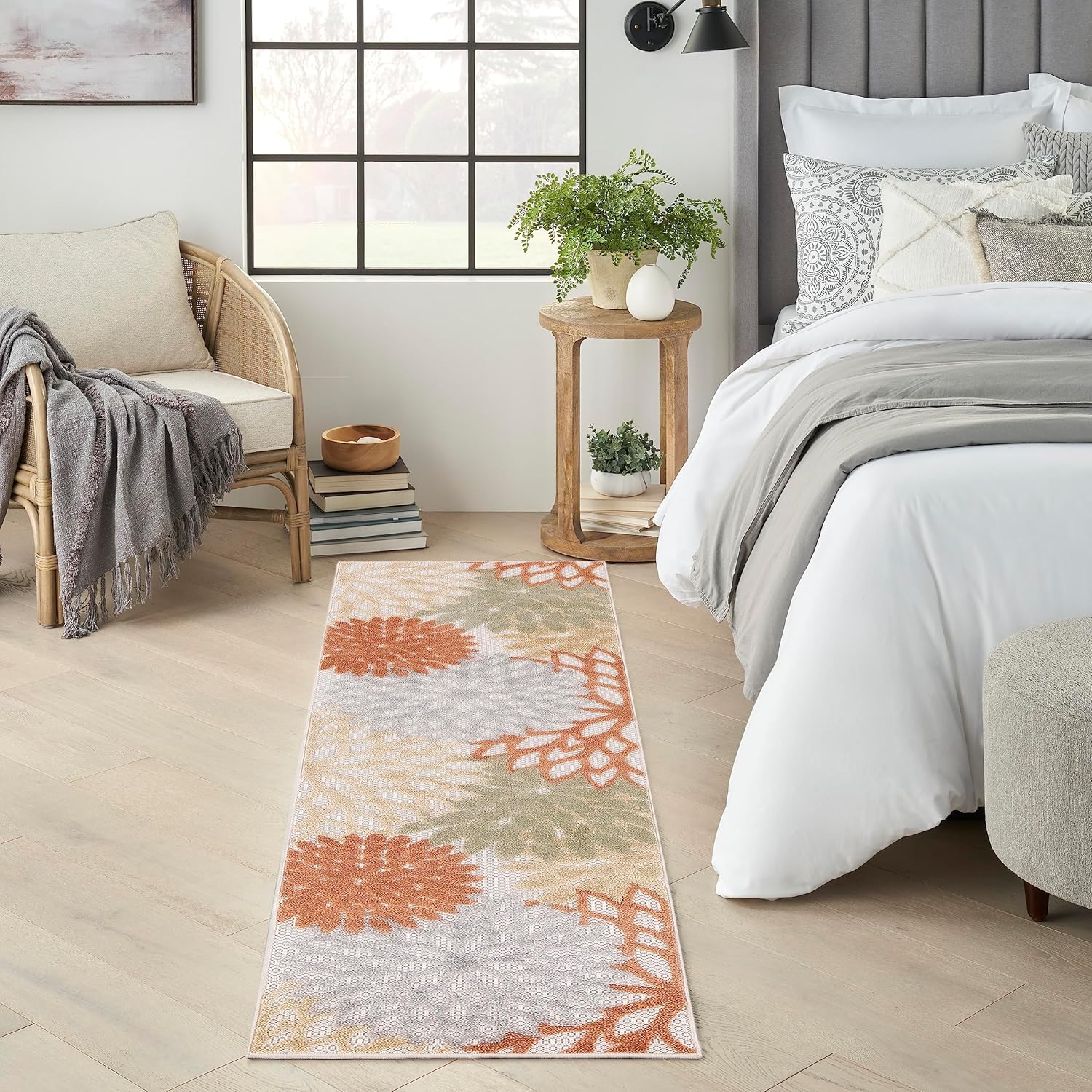 Nourison Home Aloha Indoor/Outdoor Black White 2'8" x 4' Area Rug, Tropical, Botanical, Easy Cleaning, Non Shedding, Bed Room, Living Room