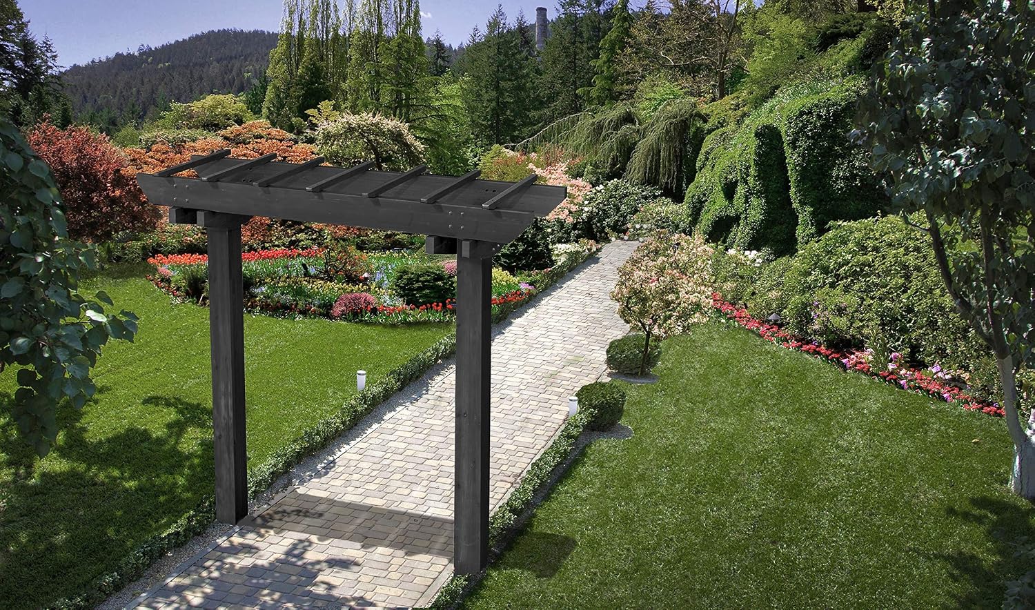 Vita Charcoal Gray Wildwood Cedar Arbor – 72" W x 90" H, Garden Arch for Climbing Plants, Wedding Ceremony & Backyard Décor
