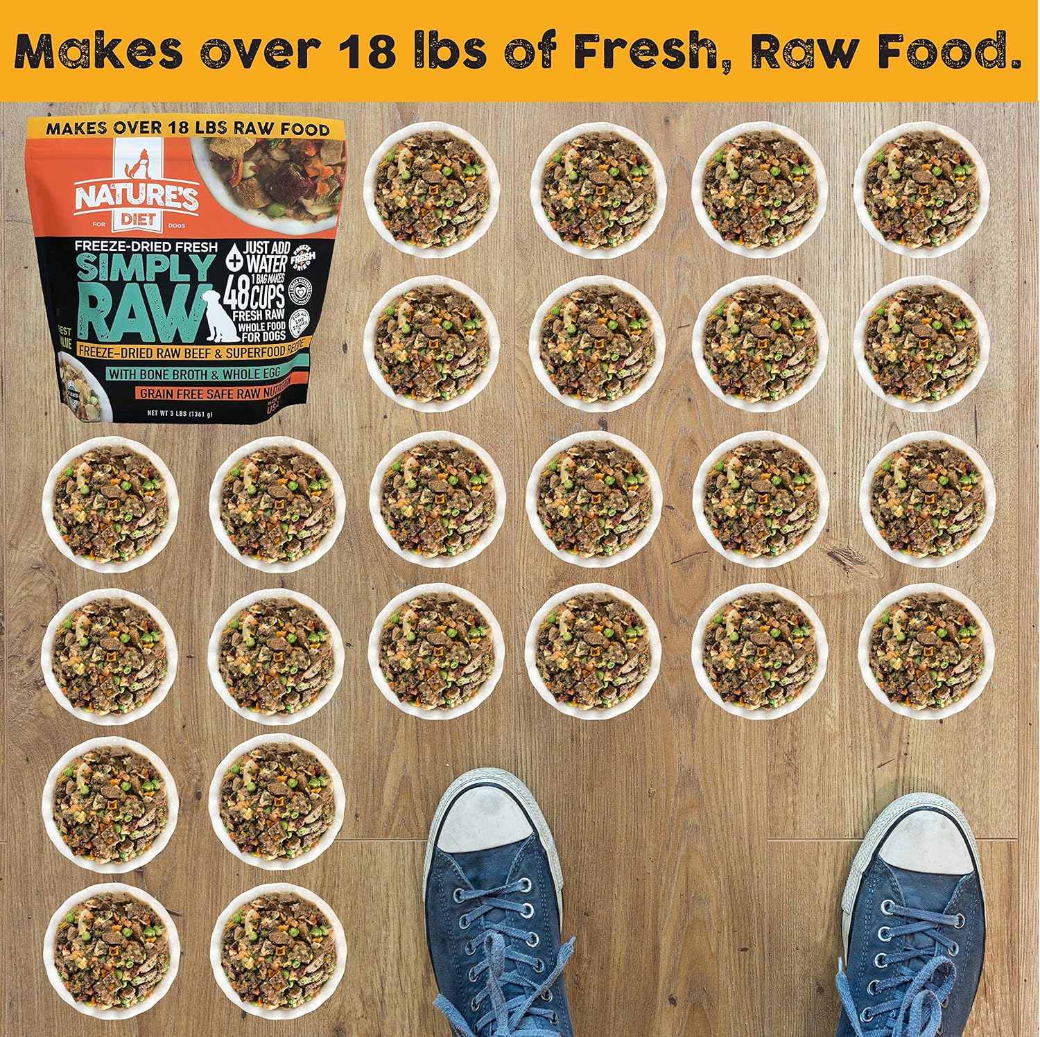 Nature's Diet Simply Raw Freeze-Dried Whole Food Meal - Makes 18 Lbs Fresh Food with Muscle, Organ, Bone Broth, Whole Egg, Superfoods