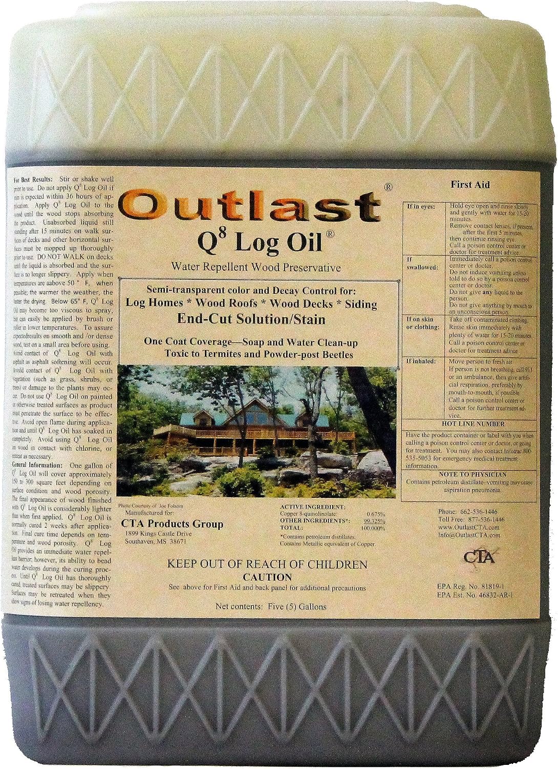 Outlast - Q8 Log Oil Wood Preservative for Decks, Log Homes, End Cuts, & More - Natural - 5 Gallon