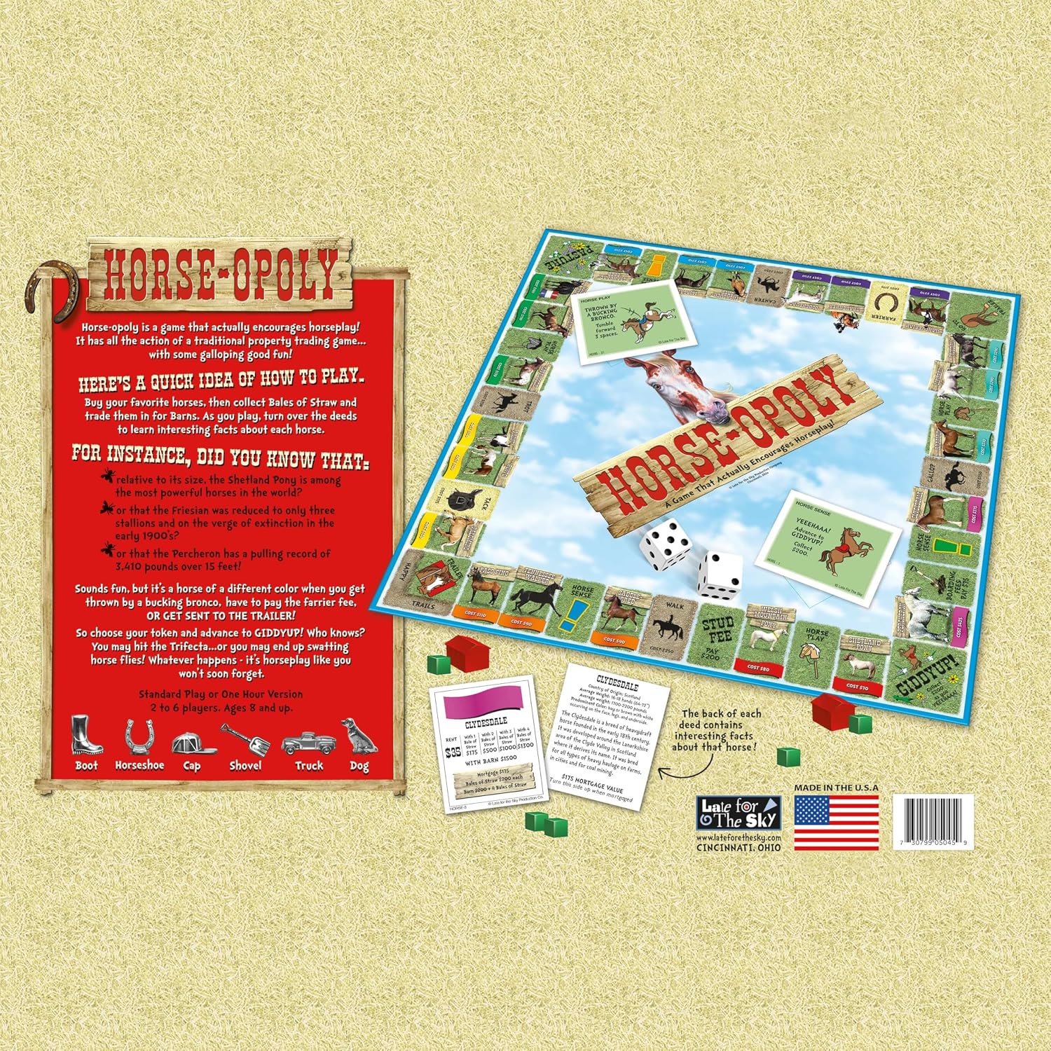 Late for the Sky Horse-Opoly Board Game for Families & Kids, Property Trading Strategy, 2-6 Players, Ages 8+, Educational Horse Breeds