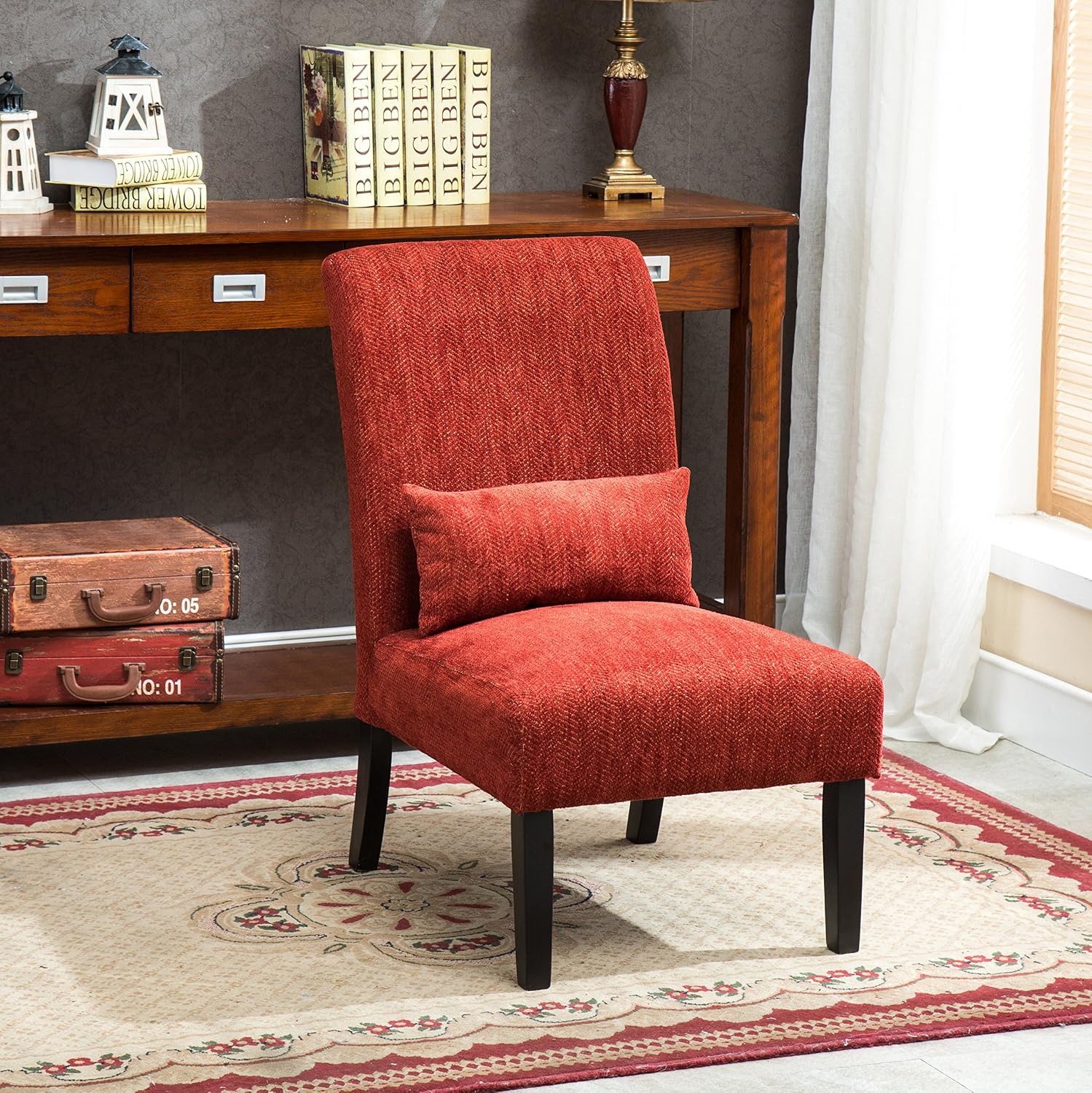 Roundhill Furniture Pisano Teal Blue Fabric Armless Contemporary Accent Chair with Kidney Pillow