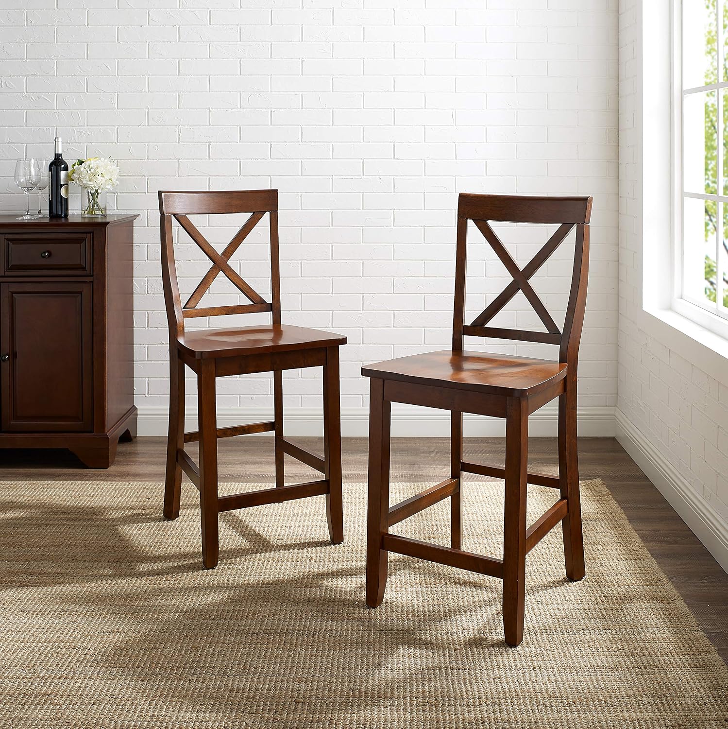 Crosley Furniture X-Back Wood Bar Stools Set of 2, Black, 30-inch