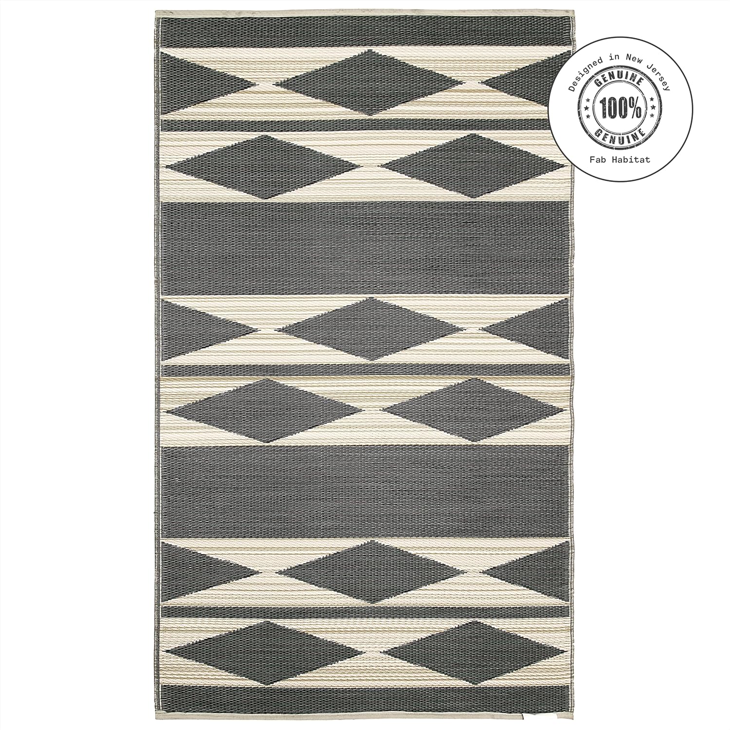 Fab Habitat Outdoor Rug - Waterproof, Fade Resistant, Crease-Free - Premium Recycled Plastic - Geo Tribal - Porch, Deck, Balcony, Mudroom