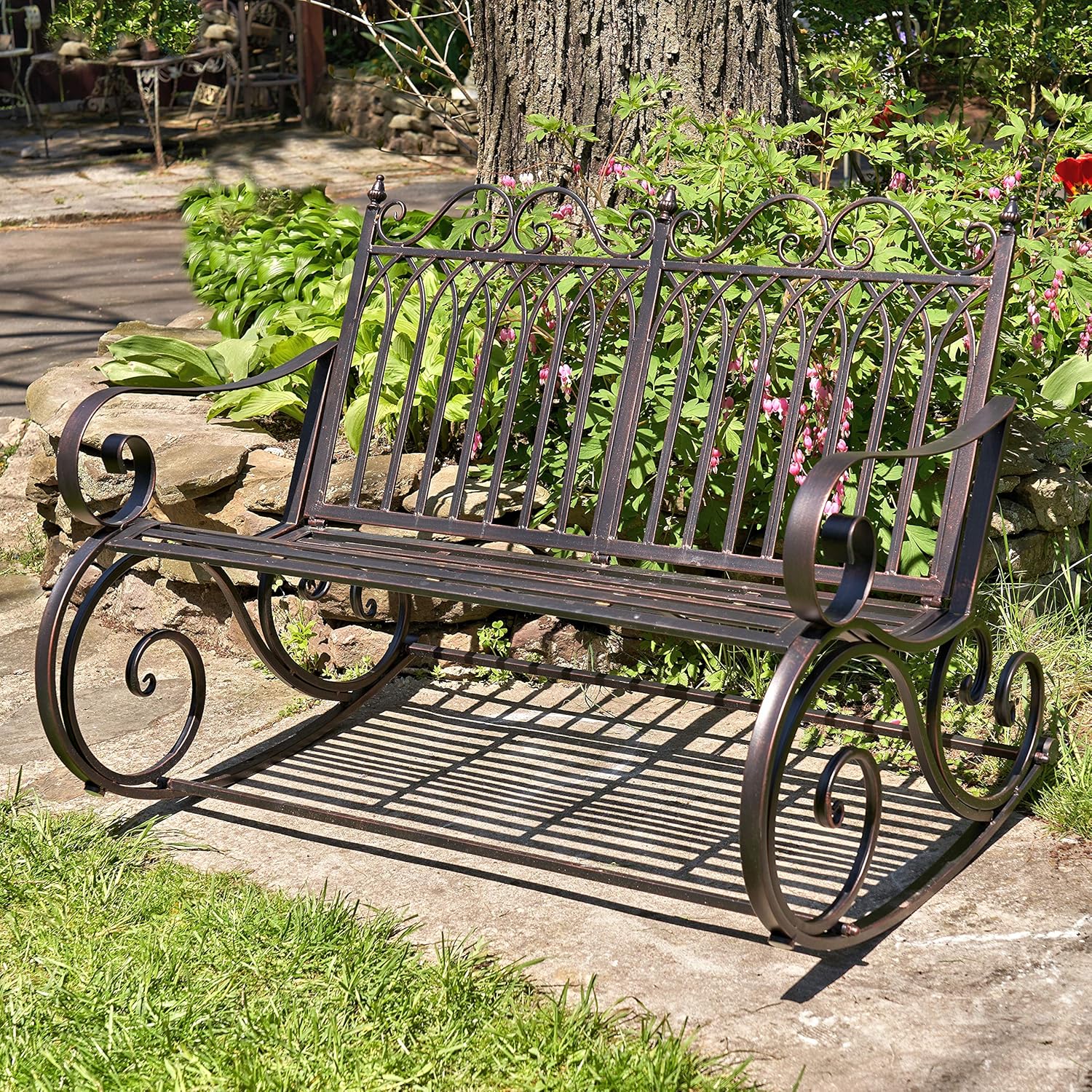Zaer Ltd. Outdoor Metal Rocking Arm Chair (Arm Chair, Antique White)