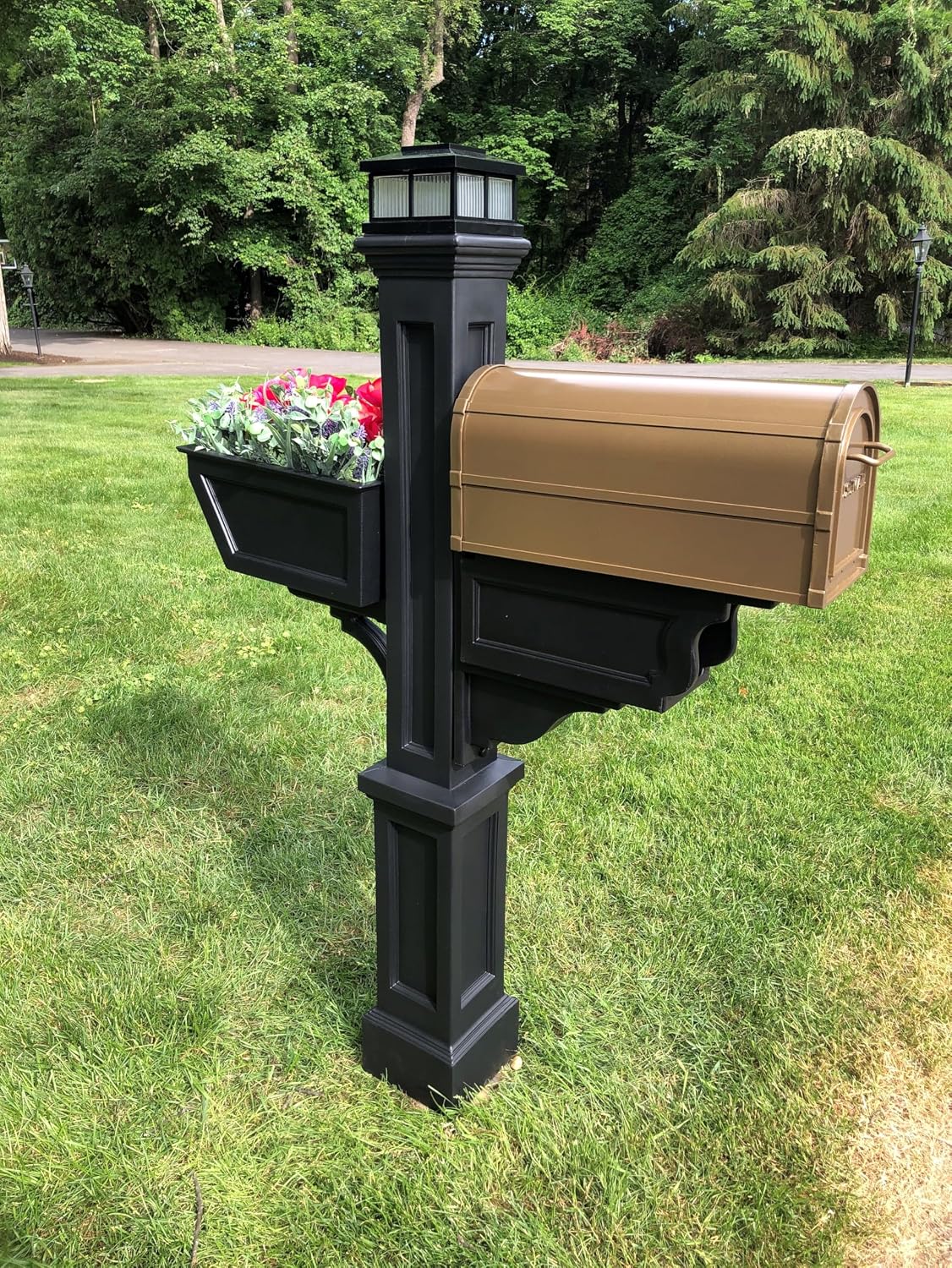 Mayne Signature Decorative Mail Post with Newspaper Holder & Planter, White | For post-mount mailboxes, Weather & fade resistant, All season, 15-year warranty