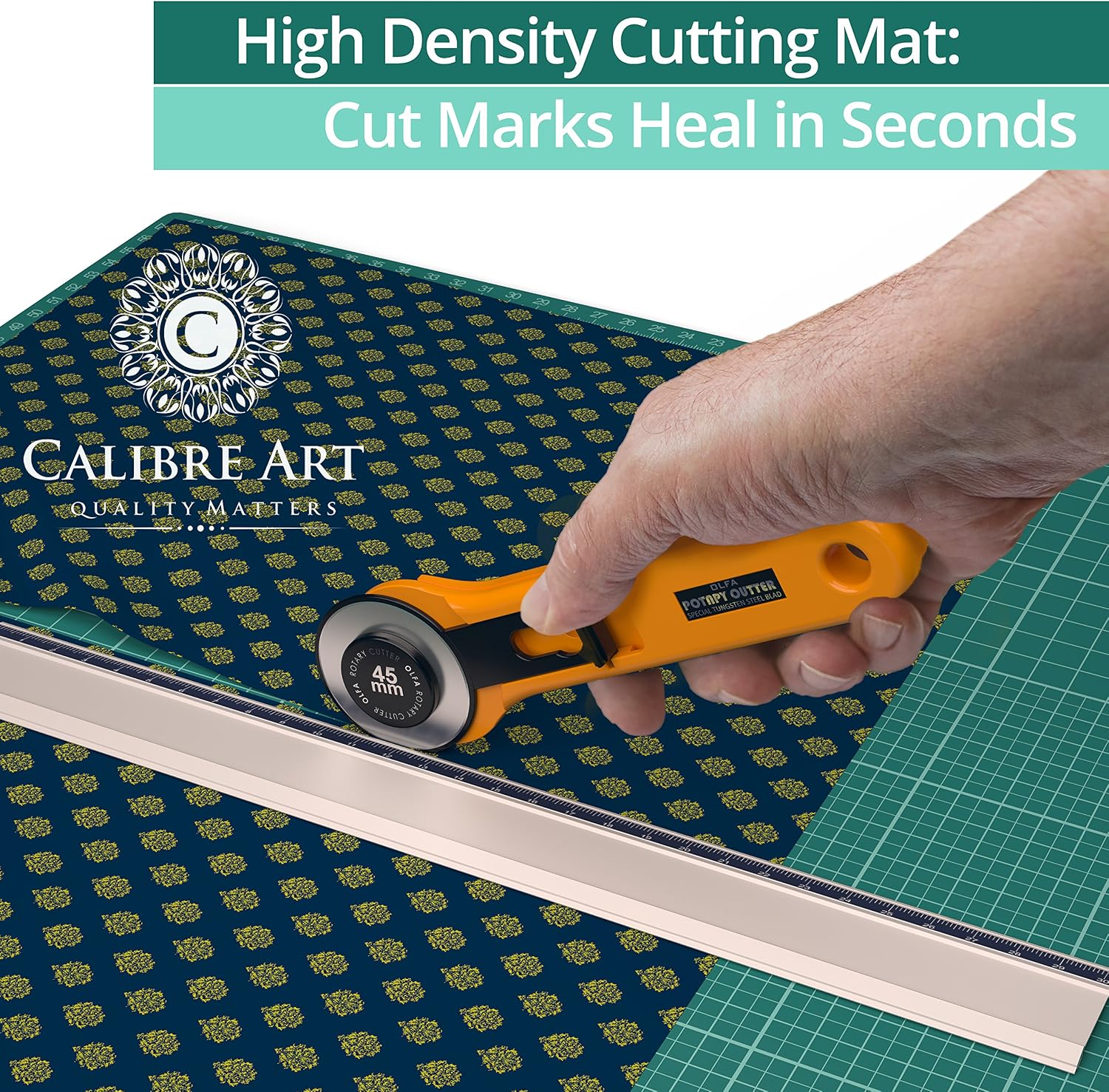 Calibre Art Self Healing Rotary Cutting Mat, Full 24x36, Best for Quilting | Ideal for Quilting and Sewing, Thick, Warp-Proof & Odorless, EN 71-3 Certified. Not From China.