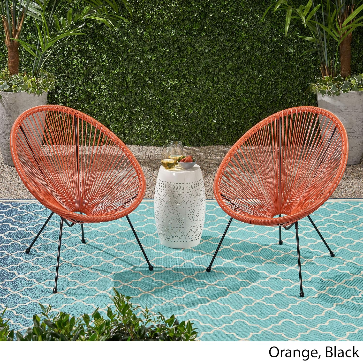 GDFStudio Noble House Anson Outdoor Hammock Weave Chair in Teal and Black (Set of 2)