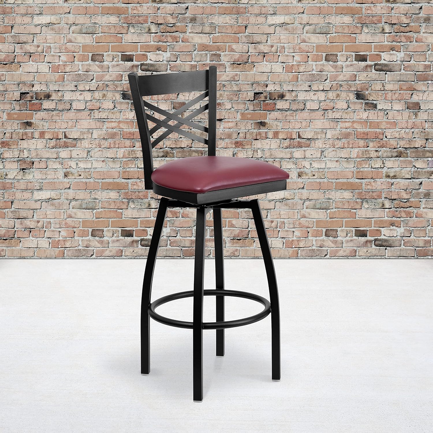 Flash Furniture Hercules Series "X" Back Metal Restaurant Barstool, Modern Upholstered Armless Bar Height Chair for Restaurants and Kitchens, Black | X Back Style, Vinyl Upholstery, Durable Construction, Commercial Use