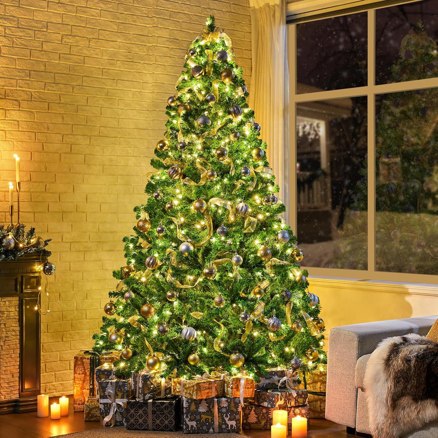 Yaheetech 7.5ft Pre-Lit Snow Flocked Artificial Christmas Tree, 550 Lights