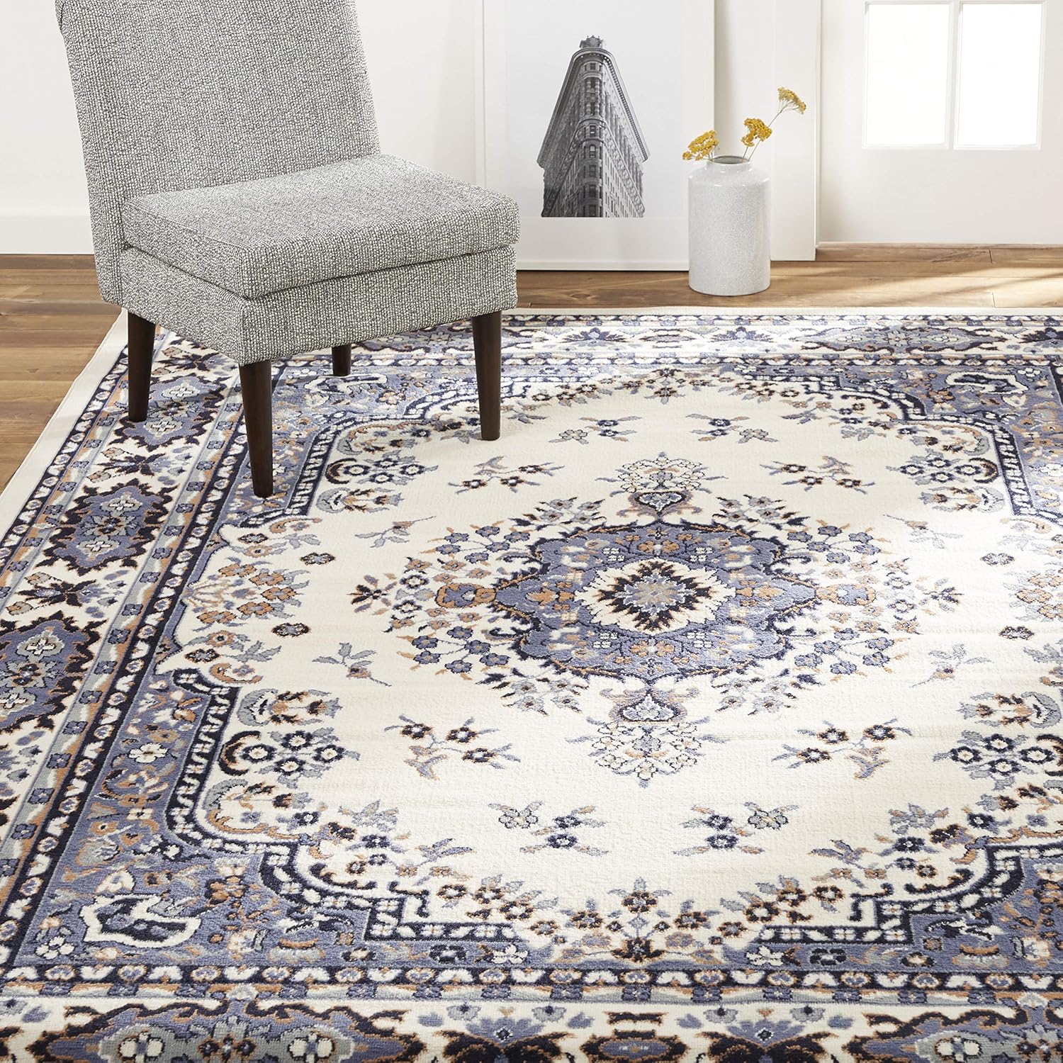 Home Dynamix Premium Sakarya Traditional Medallion Border Area Rug, Ivory/Brown, 7'9"x10'8" Rectangle
