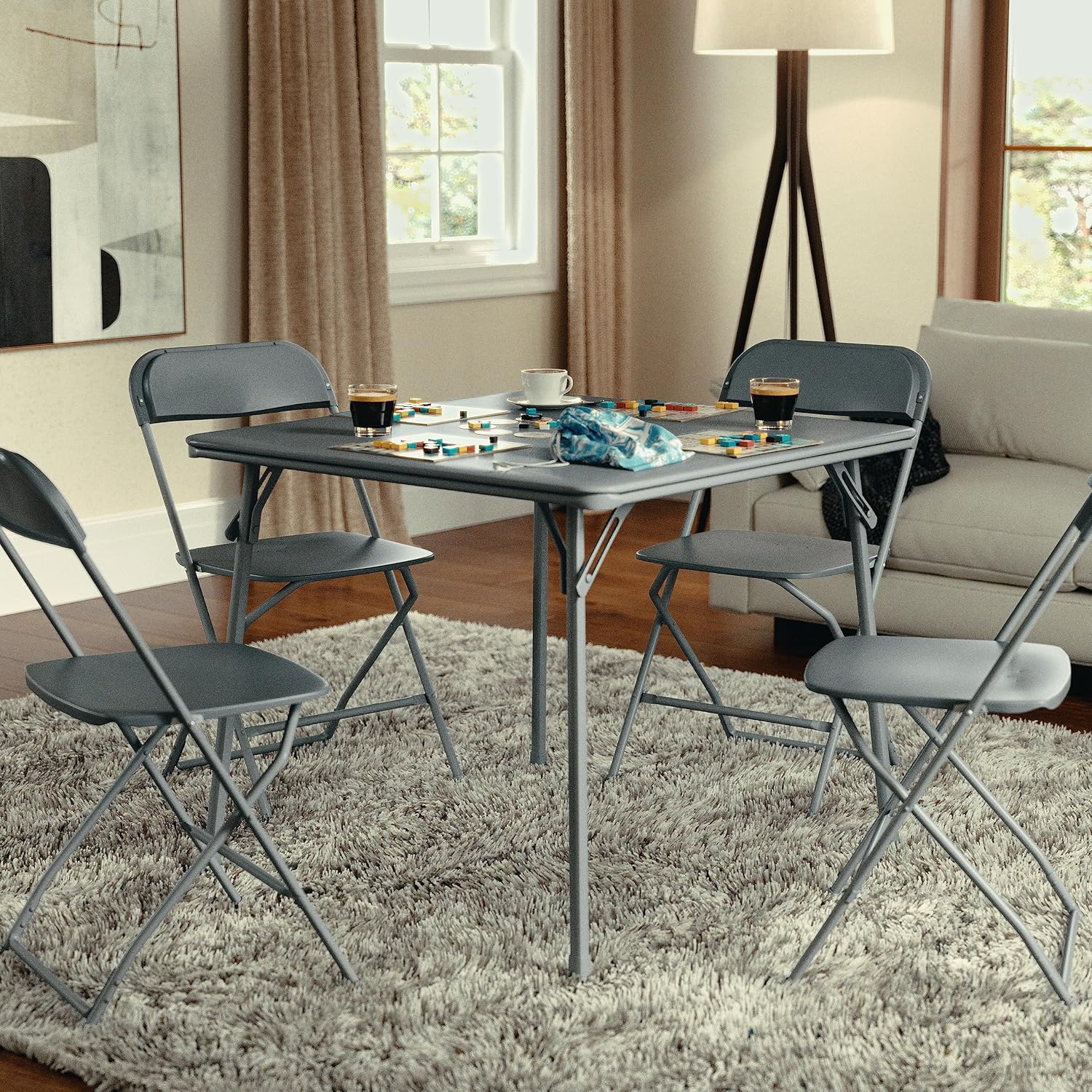 Flash Furniture Madelyn 33.5" Square Folding Multipurpose Card Table with Padded Vinyl Top, Portable Folding Game Table for 4 Players, Black