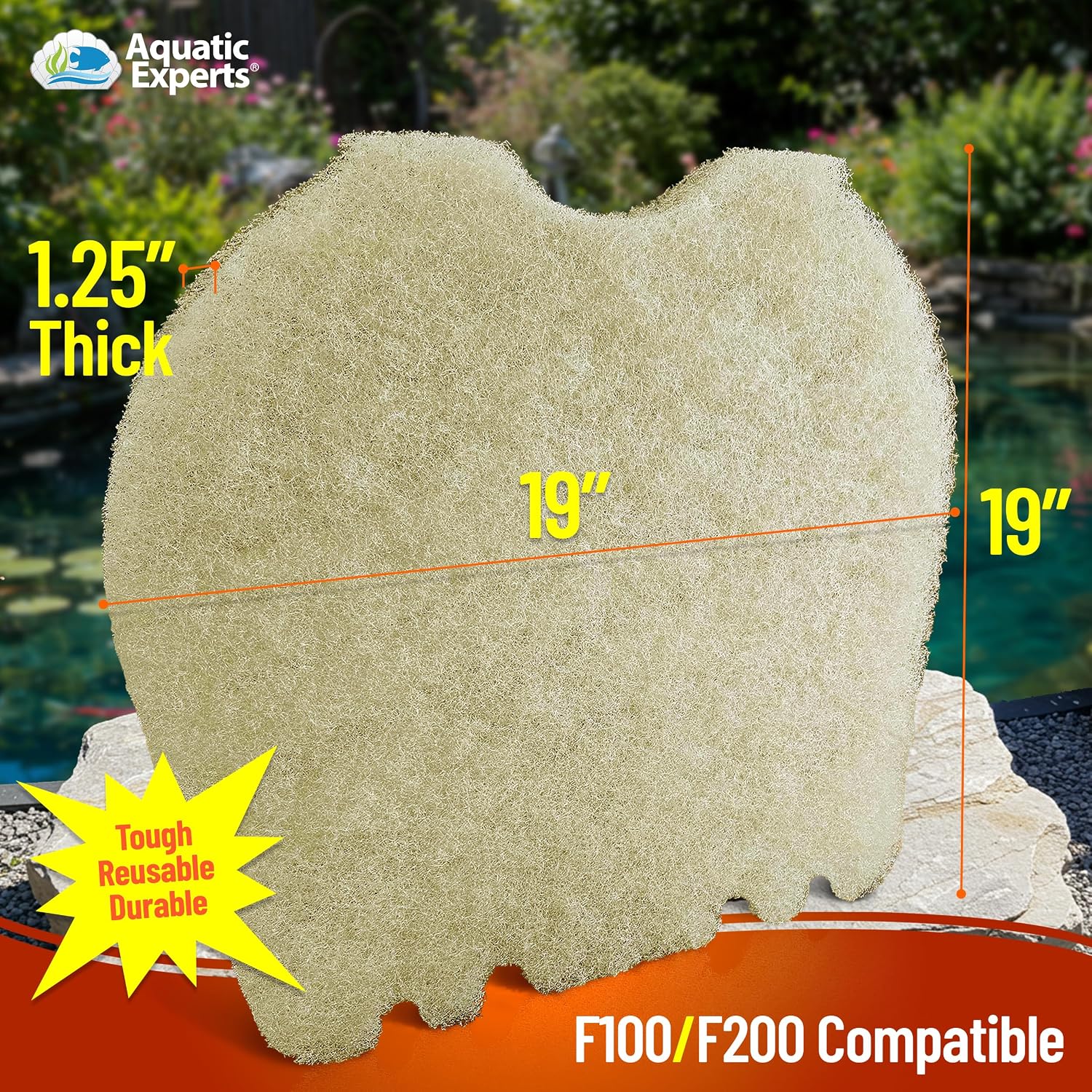 Aquatic Experts Cream COARSE Pond Filter Pad - 2 inch Thick - Bulk Roll Water Garden Filter Pond Media - Made in USA, (12" x 36")