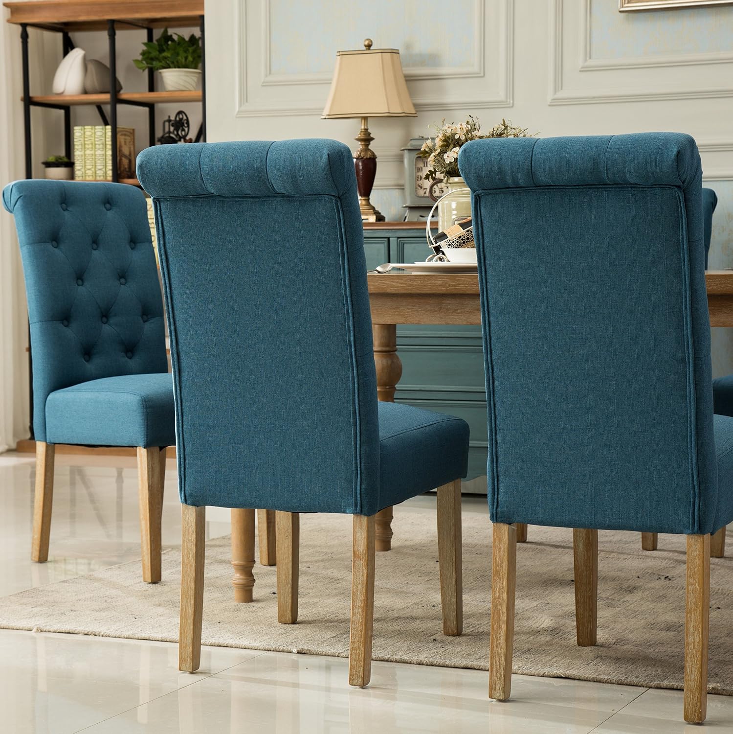 Roundhill Furniture Habit Solid Wood Tufted Parsons Dining Chair (Set of 2), Tan