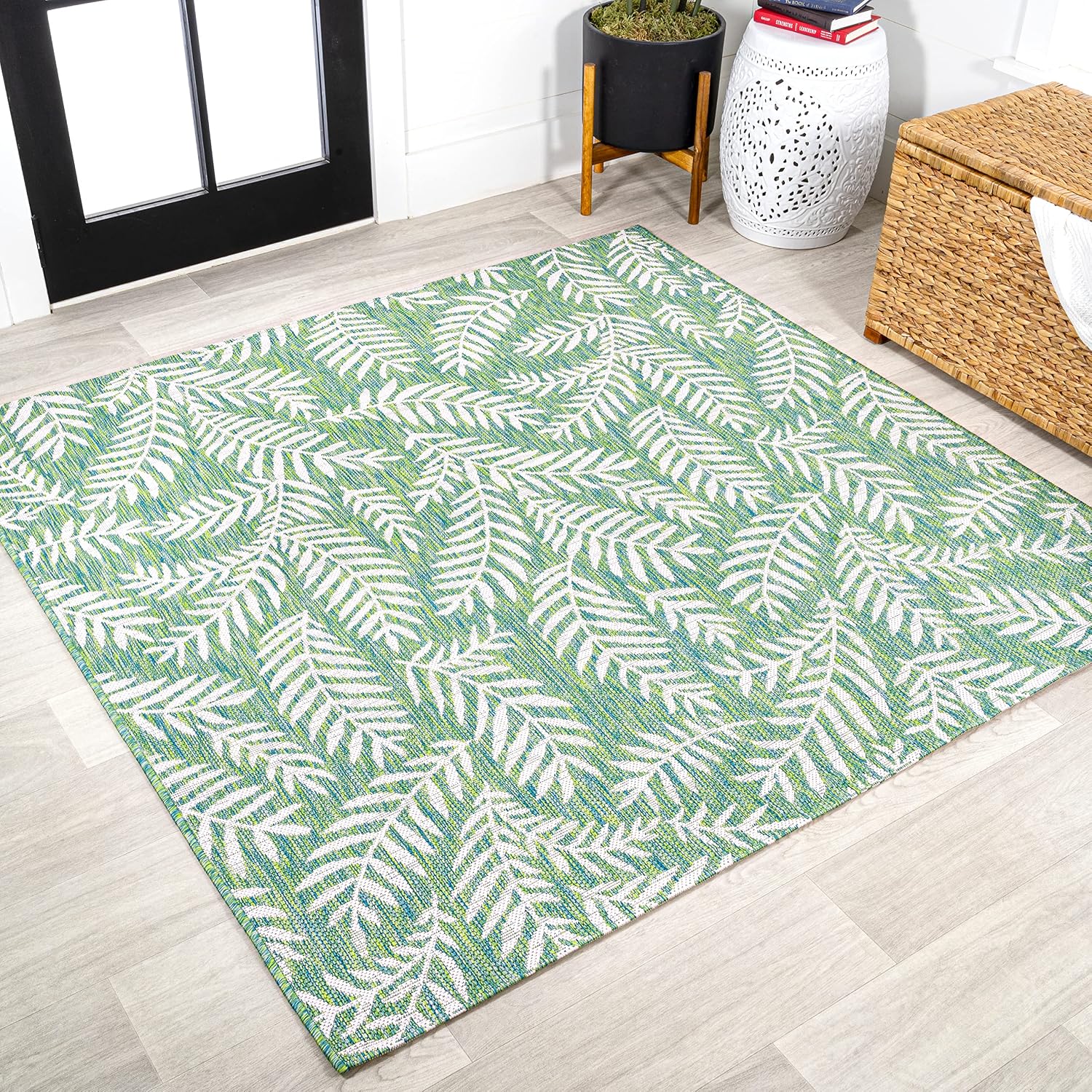 JONATHAN Y Palm Frond Indoor Outdoor Area Rug 3X5 Navy/Ivory, Nevis for Backyard, Patio, Porch, Easy-Cleaning, High Traffic, Pet-Friendly