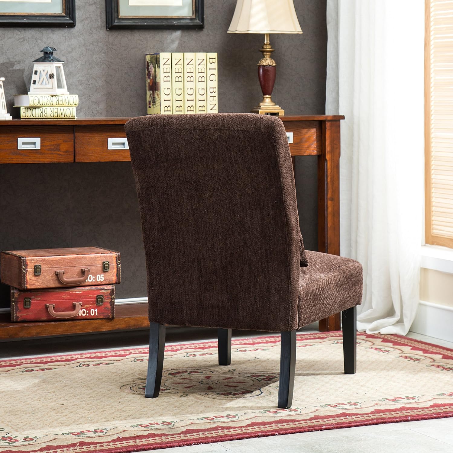 Roundhill Furniture Pisano Teal Blue Fabric Armless Contemporary Accent Chair with Kidney Pillow