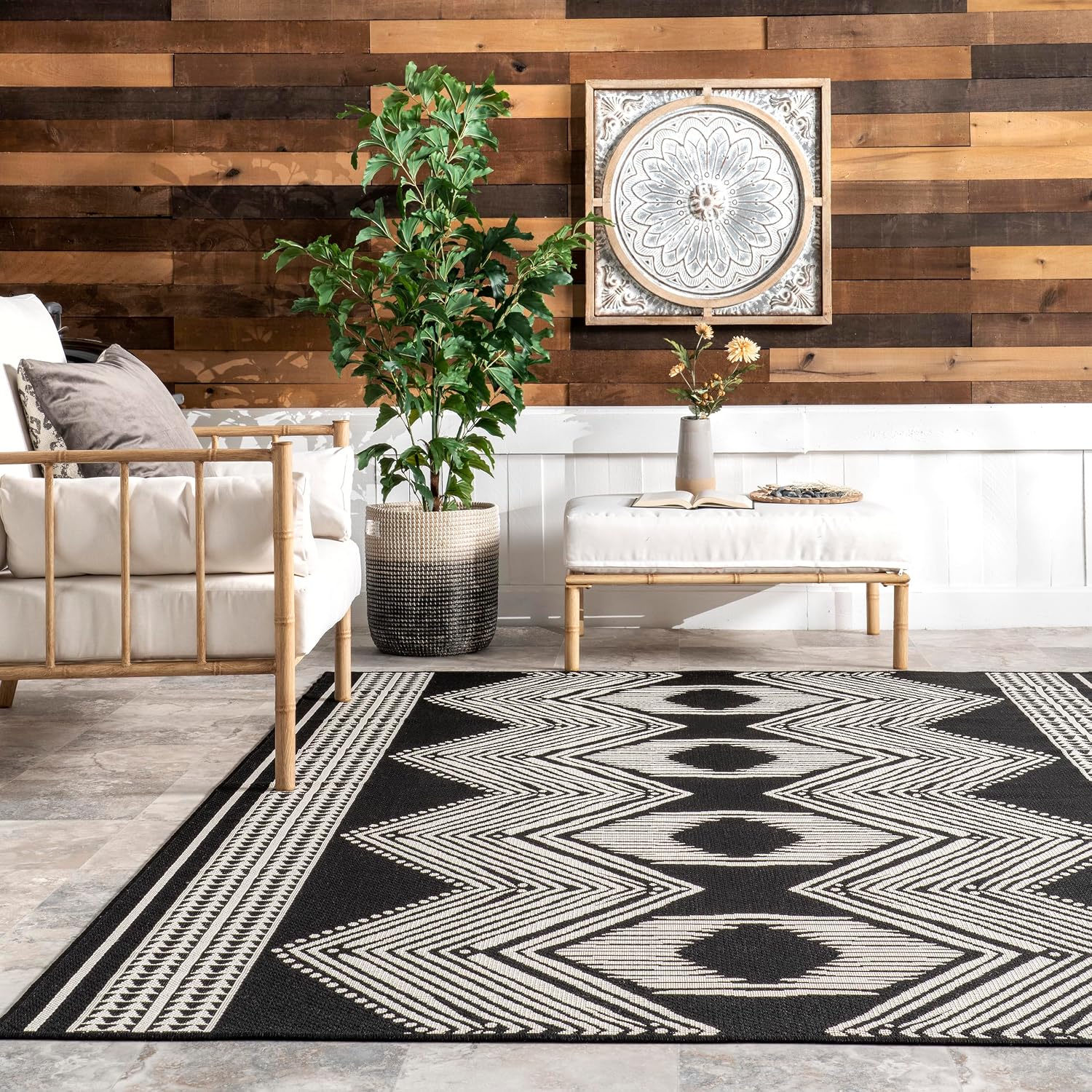 nuLOOM Ranya Light Brown Geometric Indoor/Outdoor Area Rug, 4' x 5'